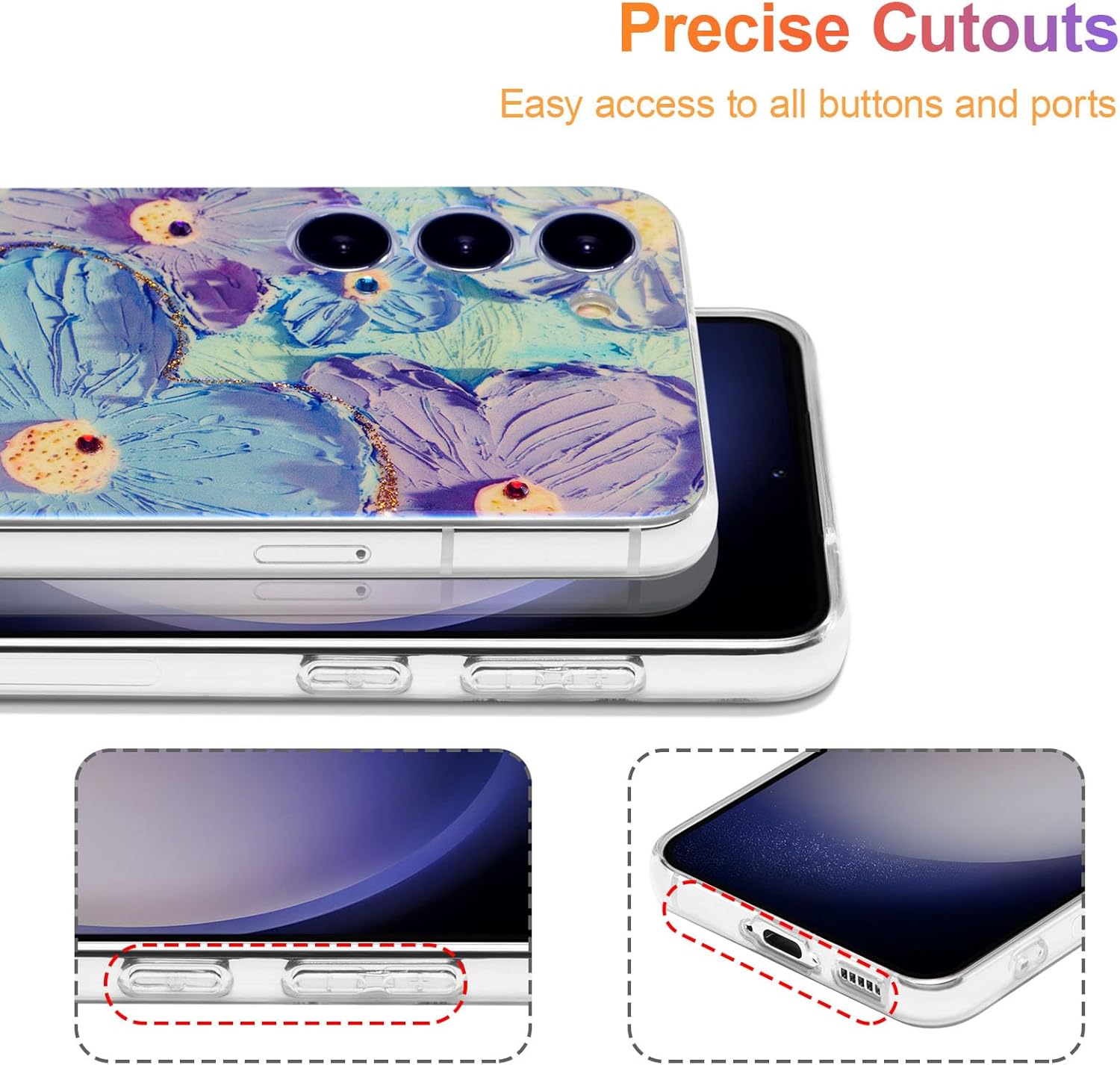 EYZUTAK Funda para Samsung Galaxy S23 Plus, colorida pintura al óleo retro flor láser brillante linda exquisita flor floral funda protectora