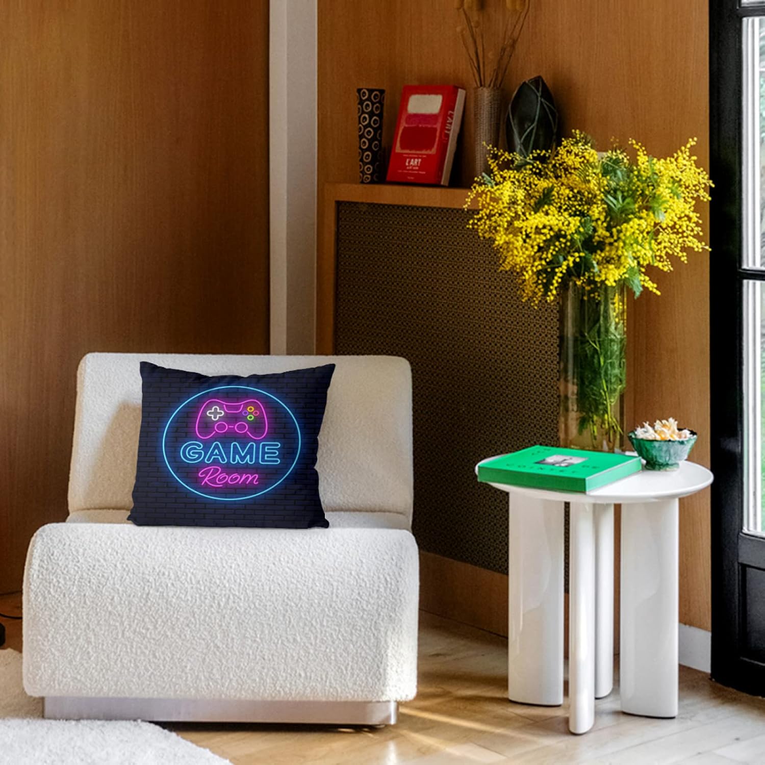 Juego de 4 fundas de almohada cuadradas de 18 x 18 pulgadas con signo de neón para videojuegos, decoración del hogar, sofá, silla, automóvil para