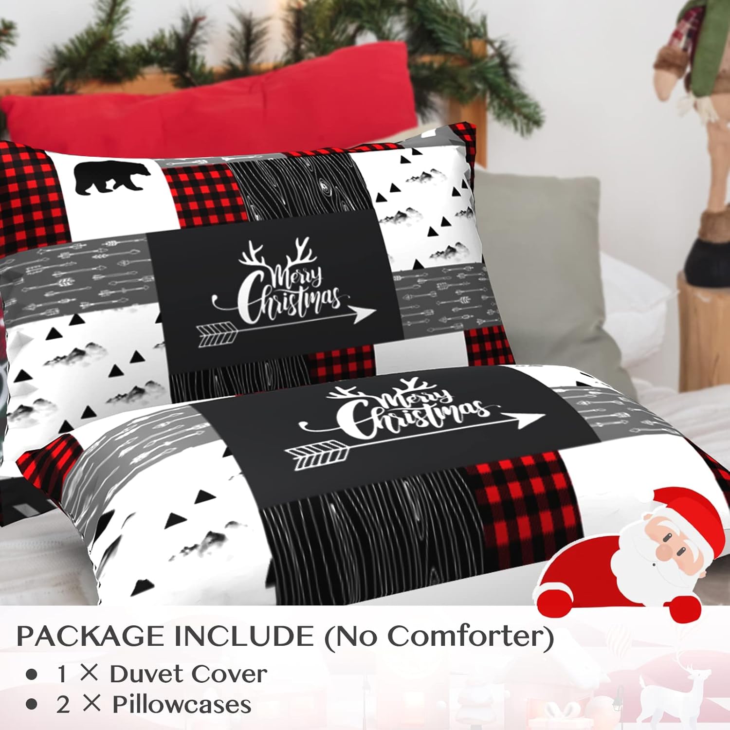 VENTIMI Juego de funda de edredón de Navidad, tamaño King, juego de ropa de cama de Navidad con estampado de ciervos y copos de nieve, 3 piezas (1