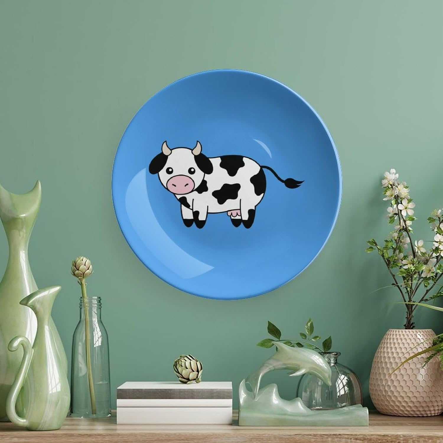 Lindo hueso de vaca China placa decorativa personalidad cerámica cena plato artesanía con soporte de exhibición