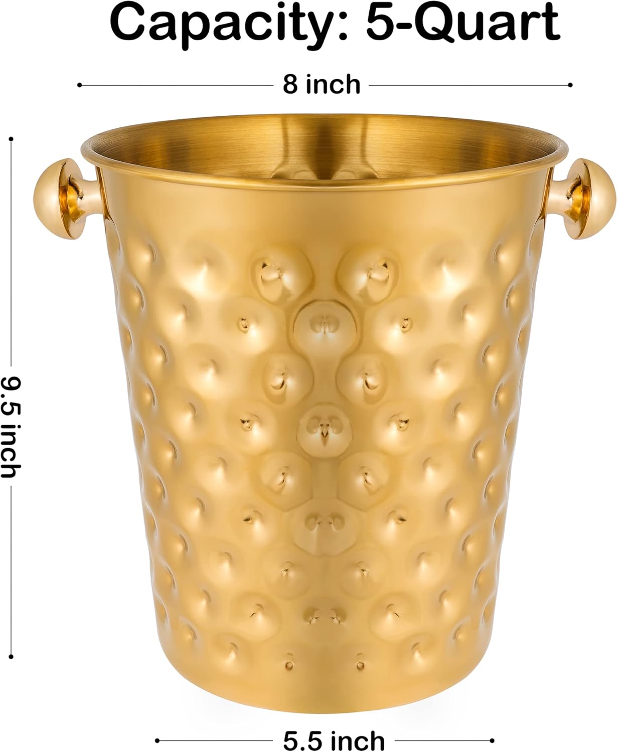Cubo de metal dorado champán de 5 cuartos de galón, cubo de hielo de acero inoxidable con acabado de espejo martillado para fiestas, bodas,