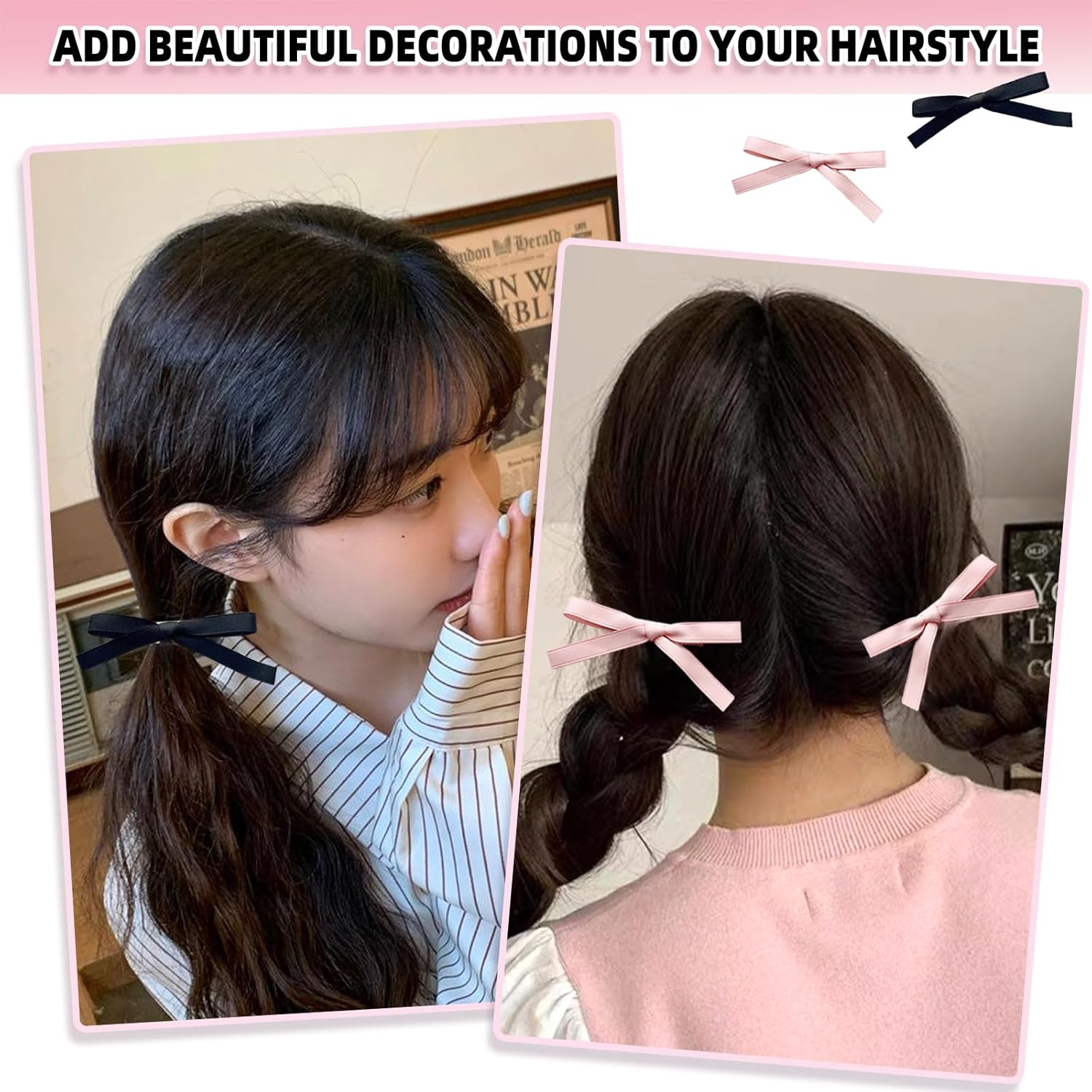 8 pinzas para el cabello para mujer, lazos de satén con lazo, bonitos lazos para el cabello, accesorios para el cabello de color sólido para mujer