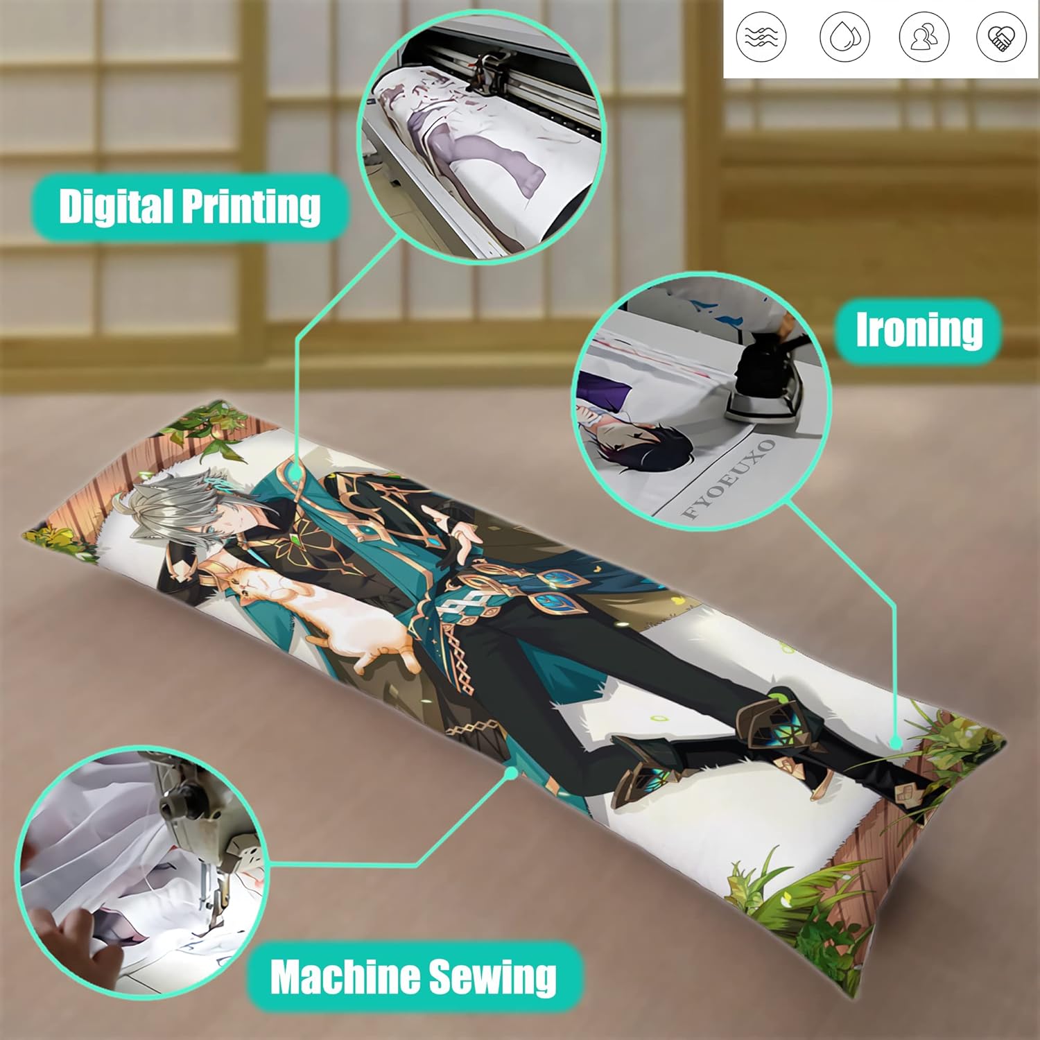 Anime Genshin Impact – Funda de almohada para abrazar el cuerpo, 19 x 59 pulgadas, funda de almohada decorativa con estampado de doble cara
