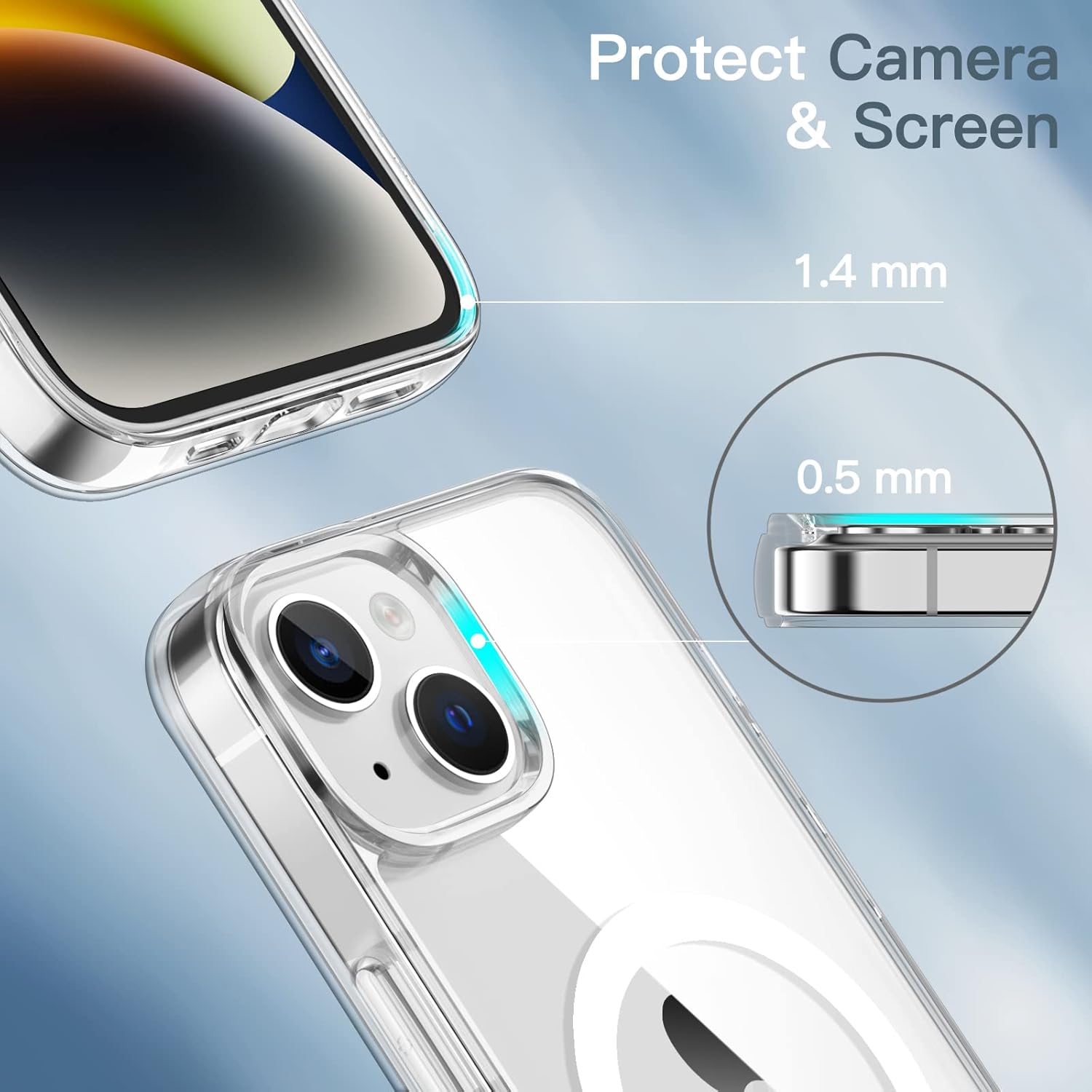 JETech Funda magnética para iPhone 14 Plus de 6.7 pulgadas, compatible con carga inalámbrica MagSafe, a prueba de golpes, parte trasera transparente