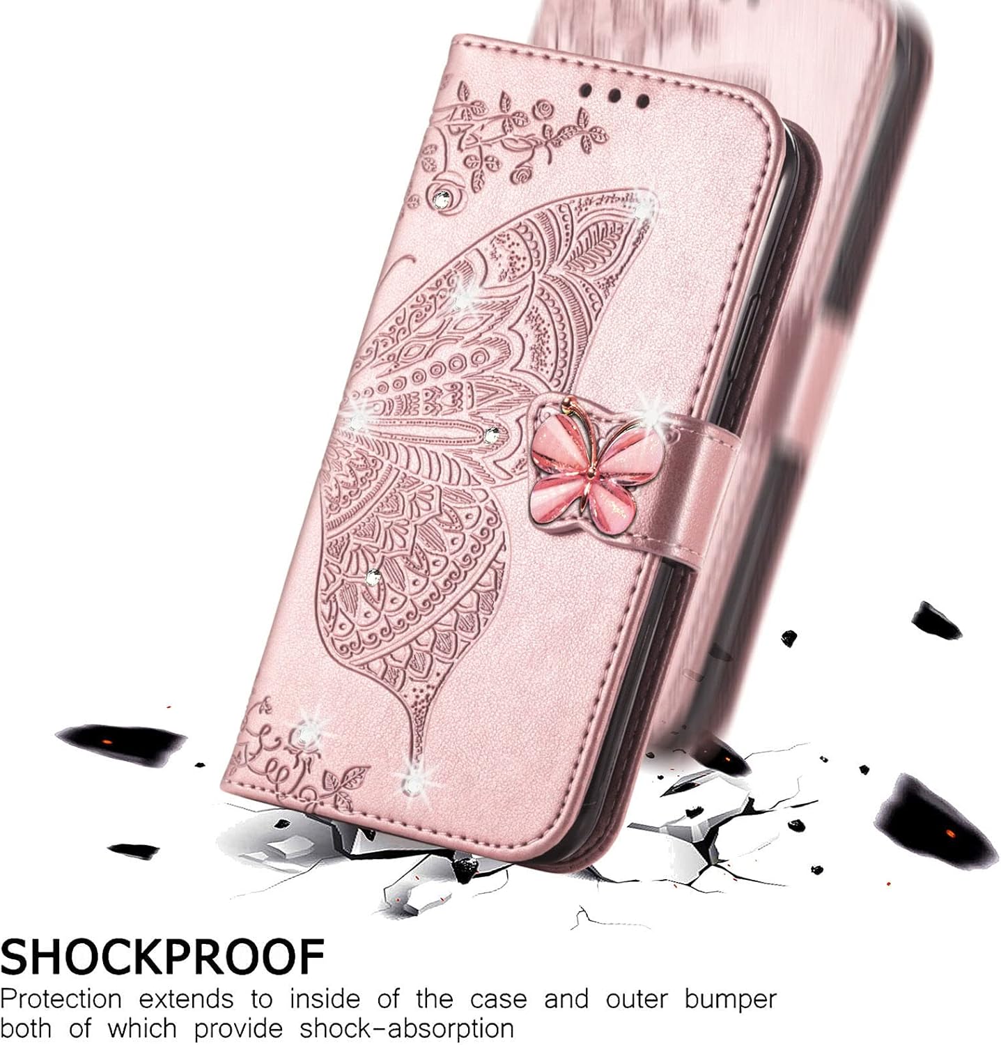 CCSmall Funda tipo cartera para Xiaomi Redmi 10A, 3D mariposa flor PU cuero con ranuras para tarjetas de crédito titular cierre magnético Folio