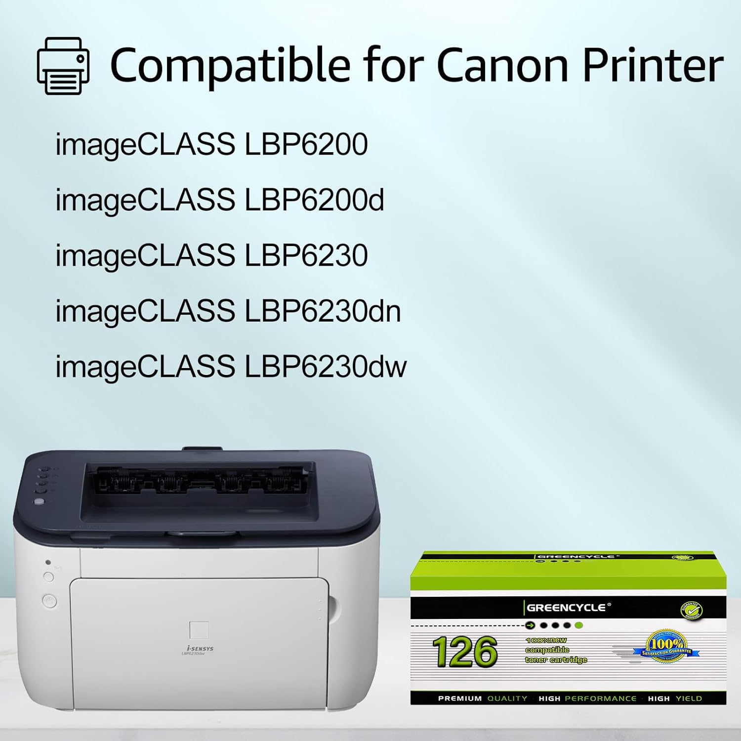 greencycle Cartucho de tóner de repuesto compatible para impresora Canon 126 CRG-126 CRG126 3483B001 ImageClass LBP6200d LBP6230dw (negro, 1 unidad)