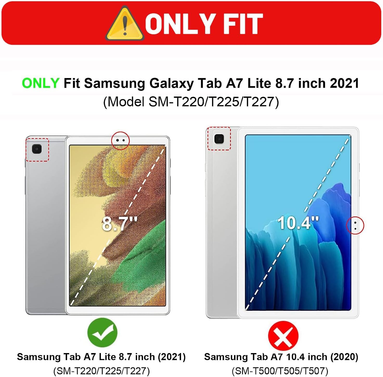Funda para Samsung Galaxy Tab A7 Lite de 8.7 pulgadas modelo 2021 (SM-T220T225T227), funda delgada y ligera de piel sintética con función de