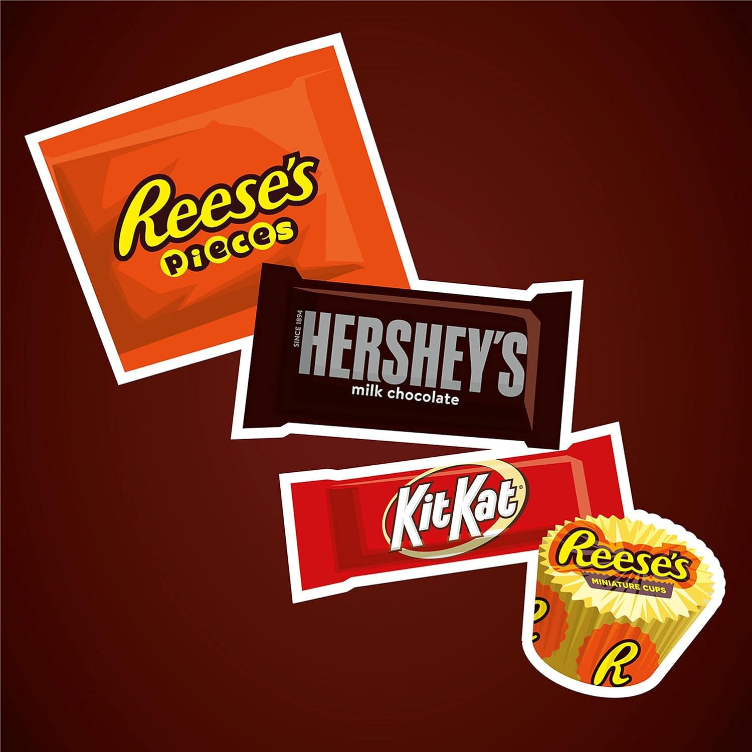 Hersheys, KitKat, ReesesMiniatures & ReesesPieces Surtido de chocolate tamaño miniatura, paquete de fiesta de dulces a granel – 2 libras