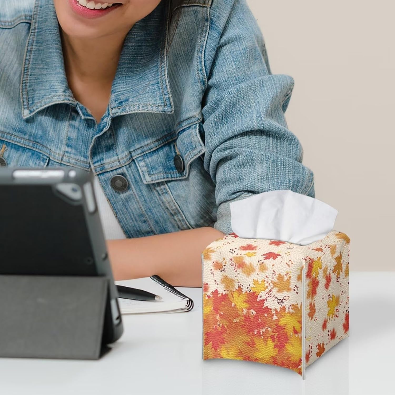 Fundas decorativas para caja de pañuelos para decoración de otoño, de piel de arce, organizador cuadrado para baños, oficina, coche, mesita de