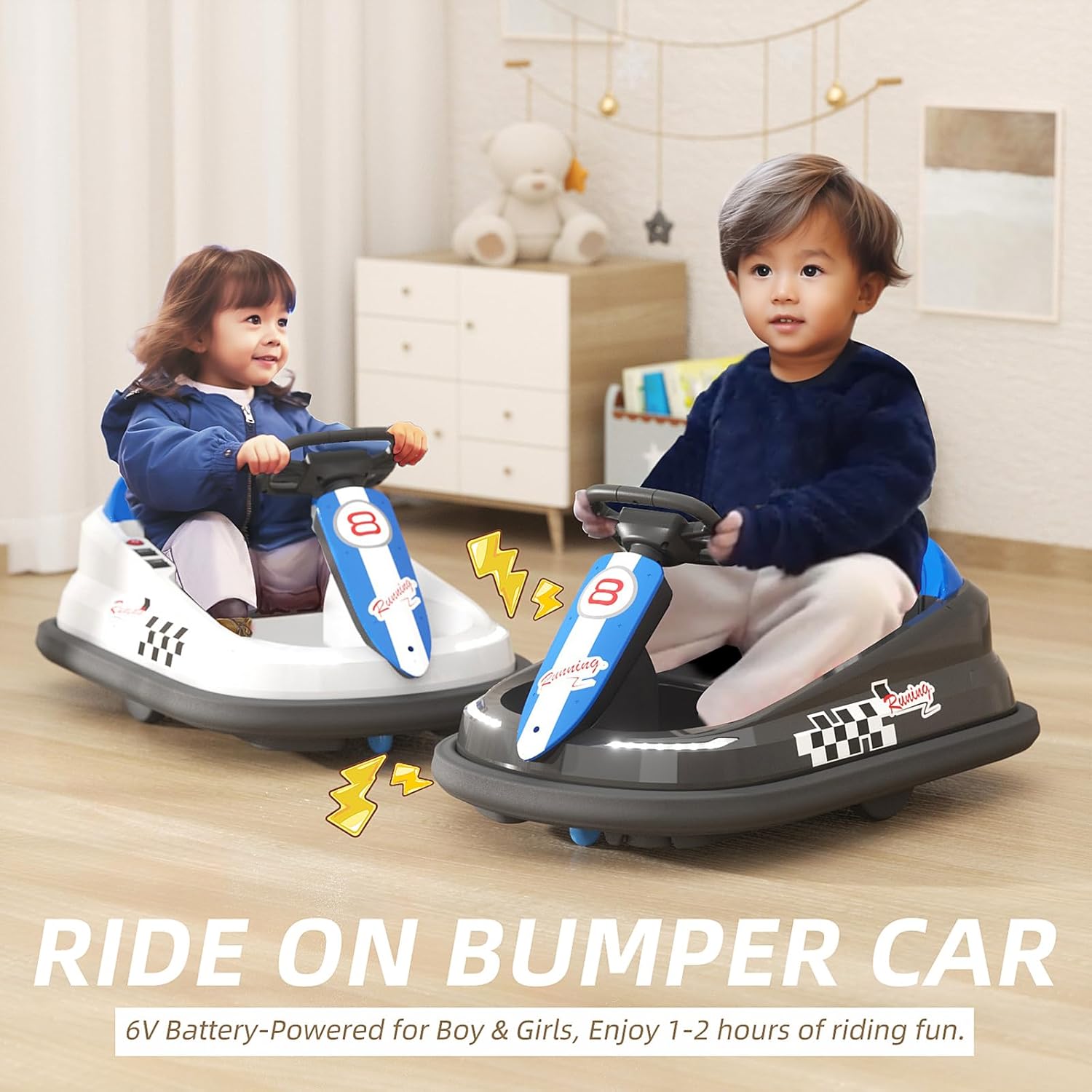 Glaf Coche de parachoques eléctrico para niños pequeños con luces LED giratorio de 360 grados y música, regalos de cumpleaños para niños y niñas