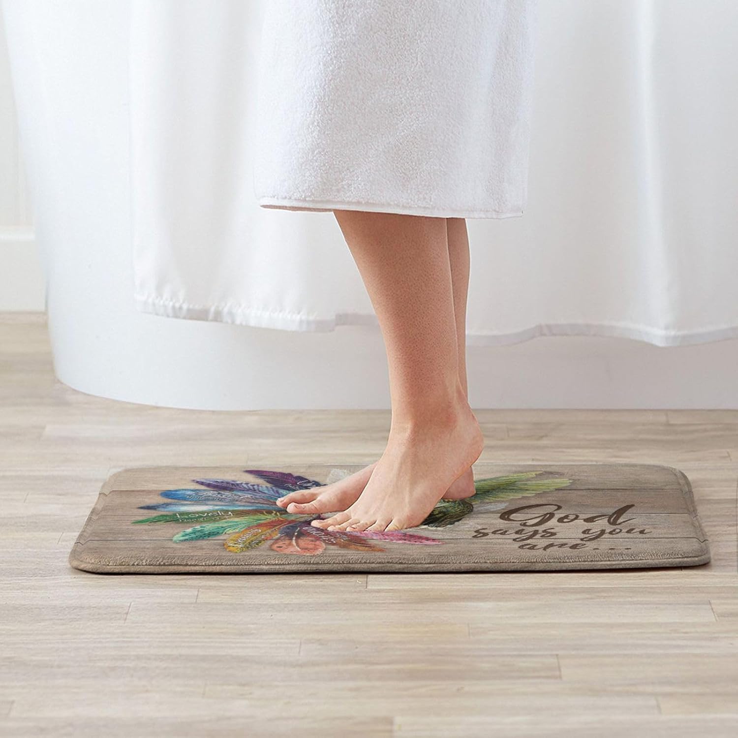 Tapete de baño antideslizante con diseño de colibrí, de secado rápido, lavable, con plumas de Dios dice que eres para baño, cocina, comedor, sala de