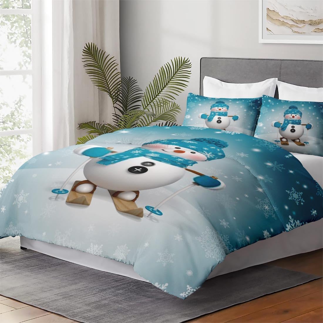 Juego de funda de edredón, muñeco de nieve de Navidad, juego de ropa de cama de invierno para niños y adultos, decoración de dormitorio de nieve,