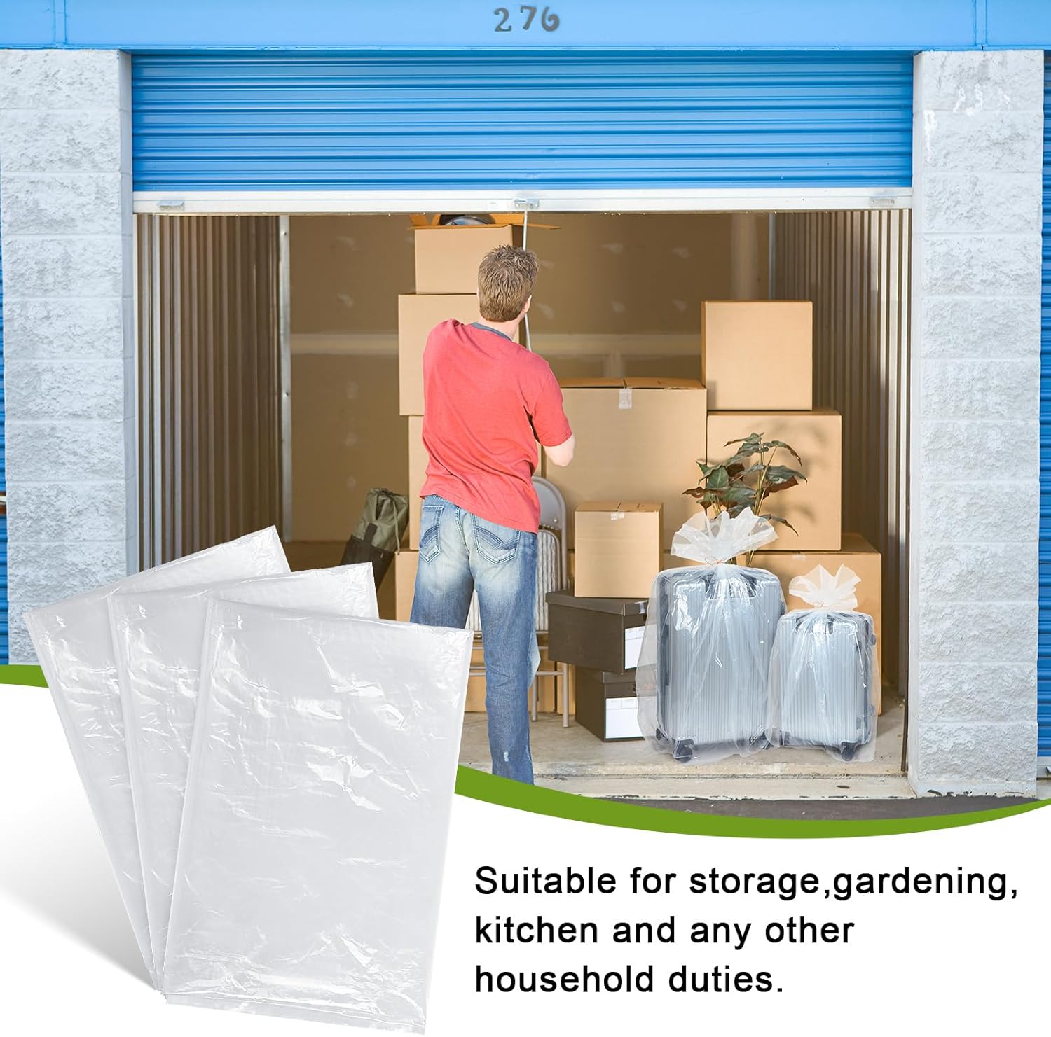 Paquete de 10 bolsas de almacenamiento gigantes transparentes de plástico gigantes, bolsas de plástico grandes para mudanza, bolsas de plástico