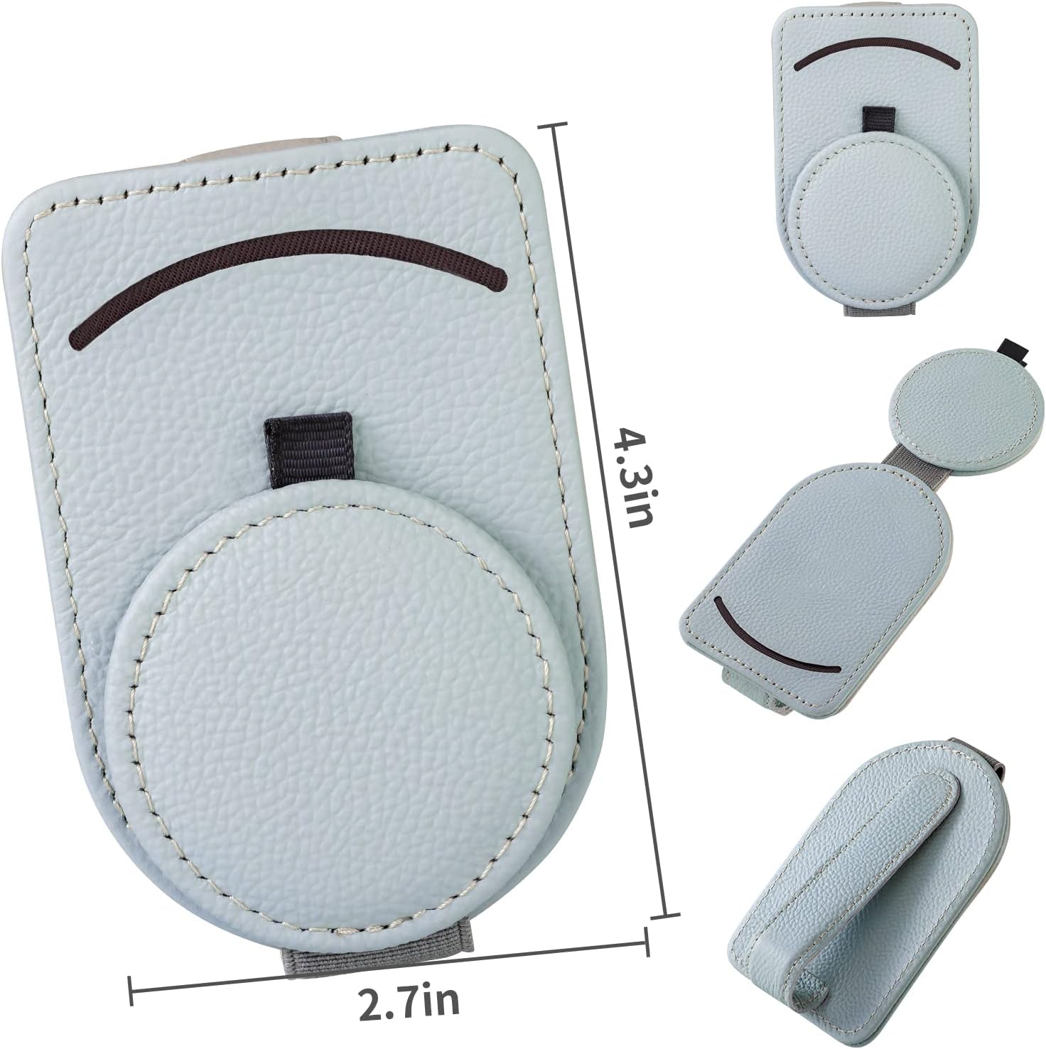 Soporte para lentes de sol para visera solar de automóvil, clip de tarjeta de boleto de cuero, soporte magnético para anteojos (1 unidad, gris)