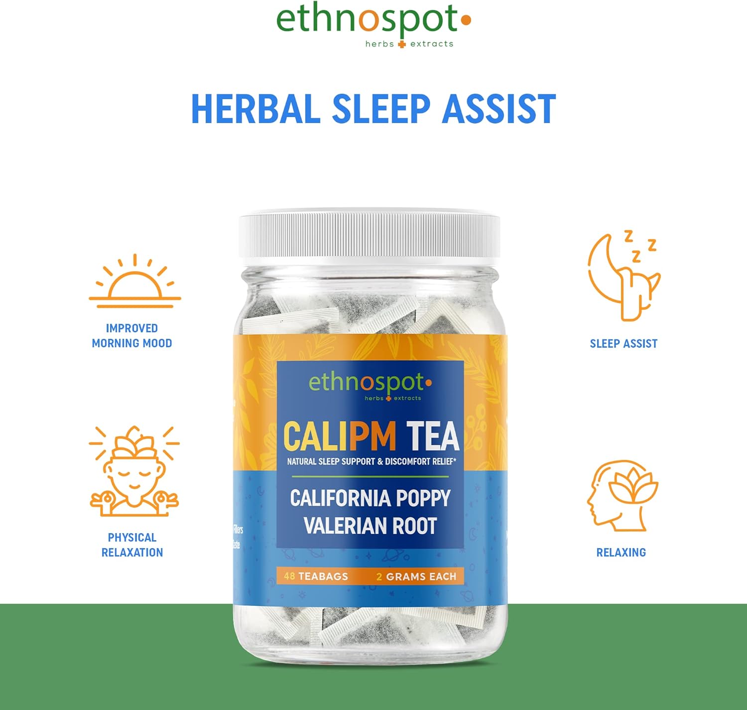 CaliPM – Té de hierbas para ayudar al sueño de raíz de valeriana de amapola de California, promueve el sueño profundo y un sueño más largo, reduce