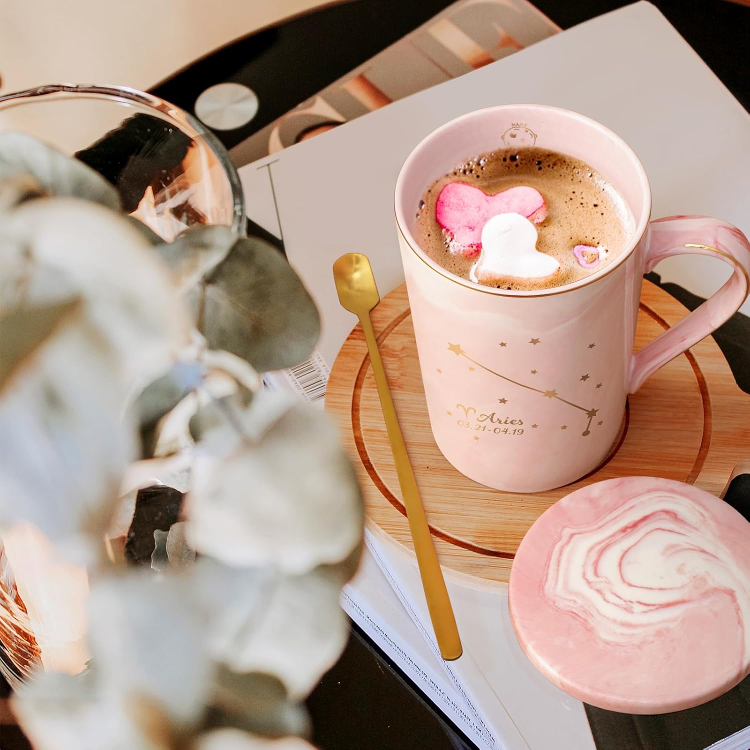 YHRJWN Regalos de Aries para mujeres, regalos de constelación Aries, tazas de café con signo del zodiaco Aries para 12 amantes de las constelaciones
