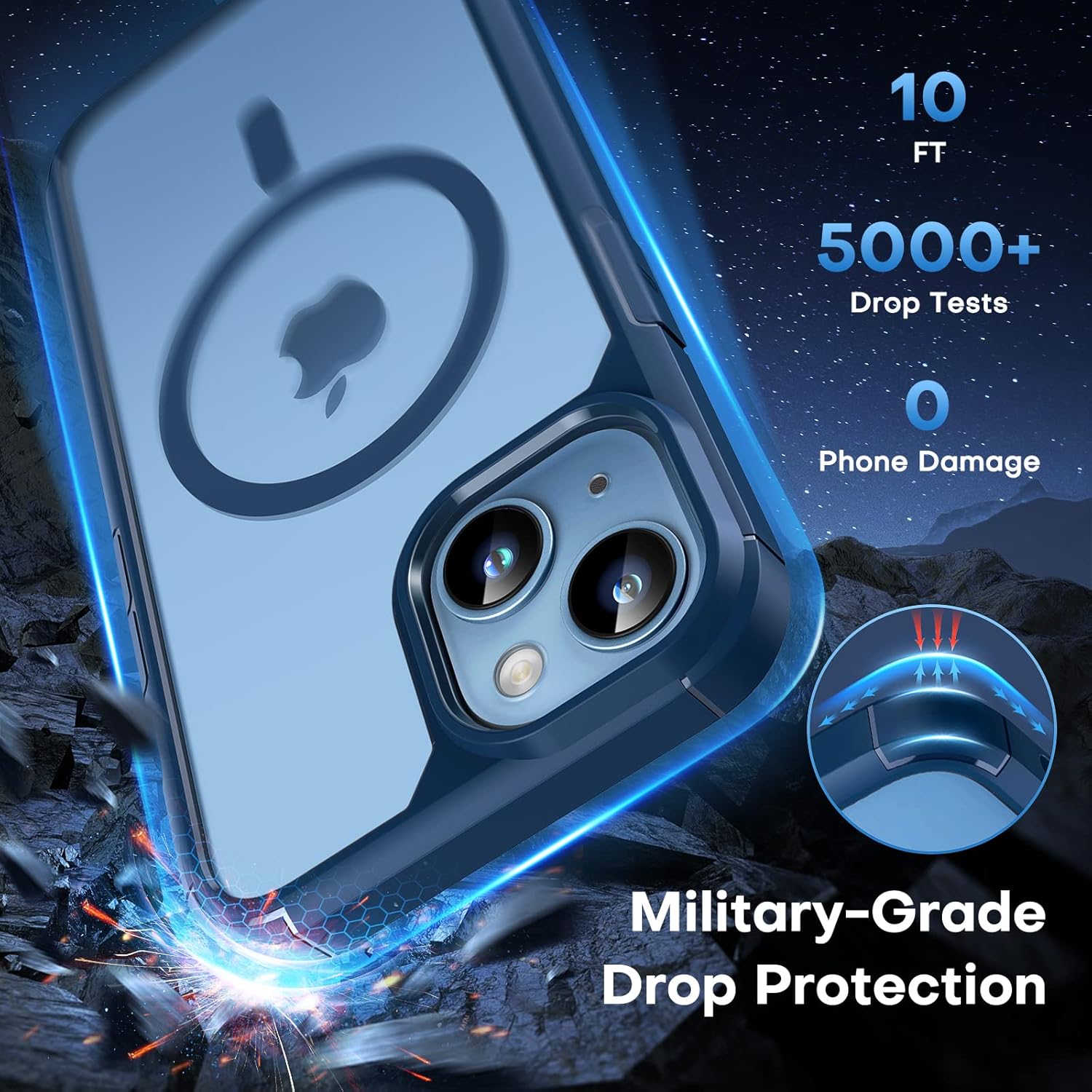 TAURI Funda magnética 5 en 1 diseñada para iPhone 13 para iPhone 14, compatible con MagSafe con 2 protectores de pantalla + 2 protectores de lente