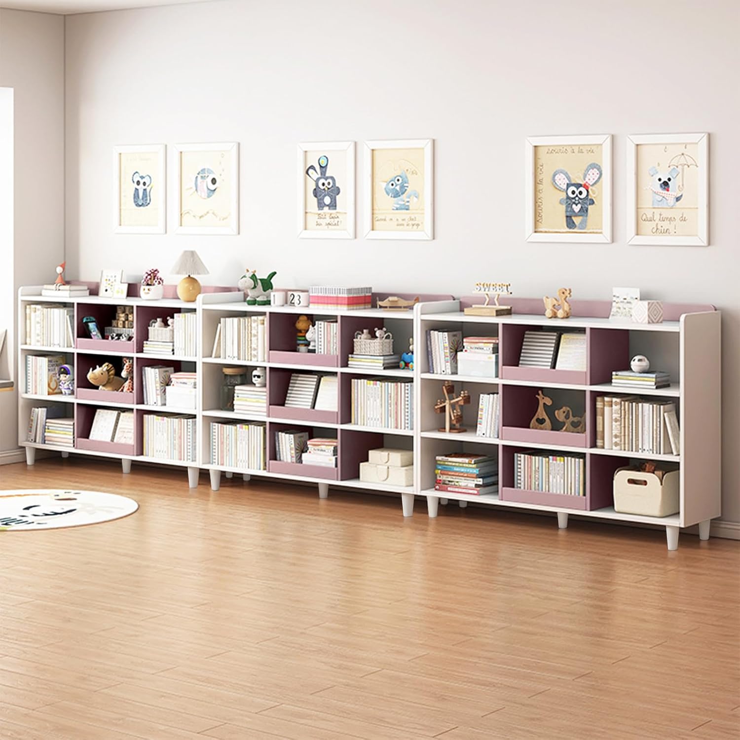 Estantería de madera en forma de cubo con patas, estante abierto de 3 niveles para niños, organizador de almacenamiento para libros y juguetes,