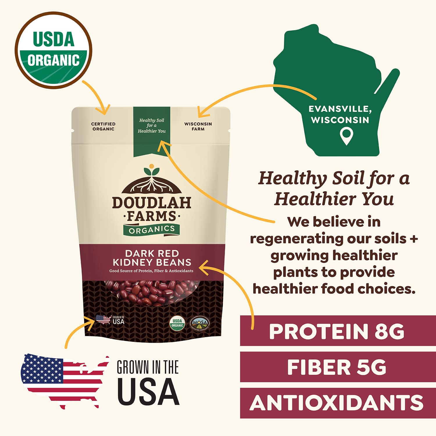 Doudlah Farms – Frijoles orgánicos secos de color rojo oscuro de 25 libras a granel – Cultivados a partir de suelo regenerativo  Veganos, sin OMG,