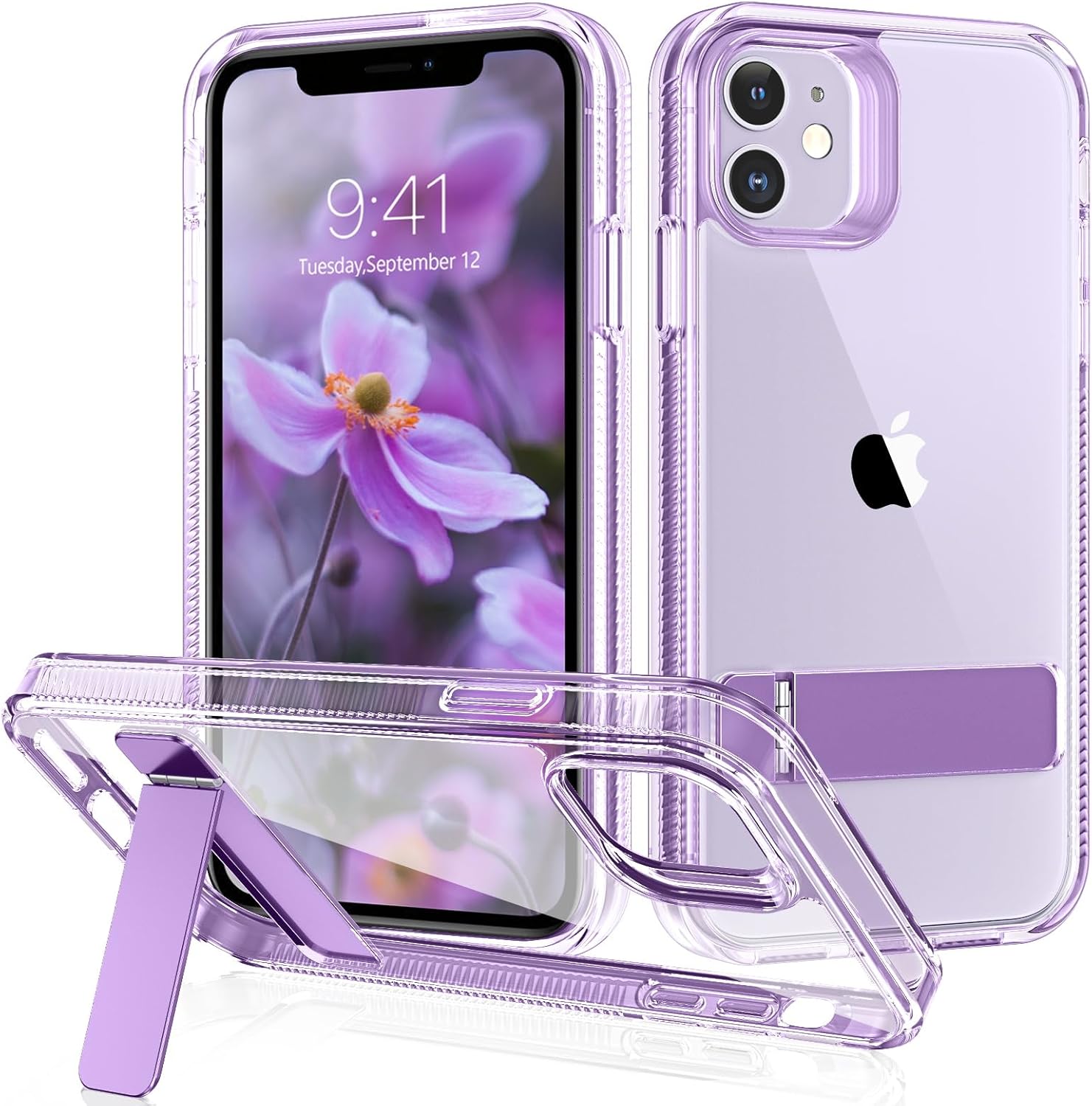 DUEDUE Funda diseñada para iPhone 11 con soporte, fundas para iPhone 11, delgada, a prueba de golpes, de metal, con función atril, a prueba de