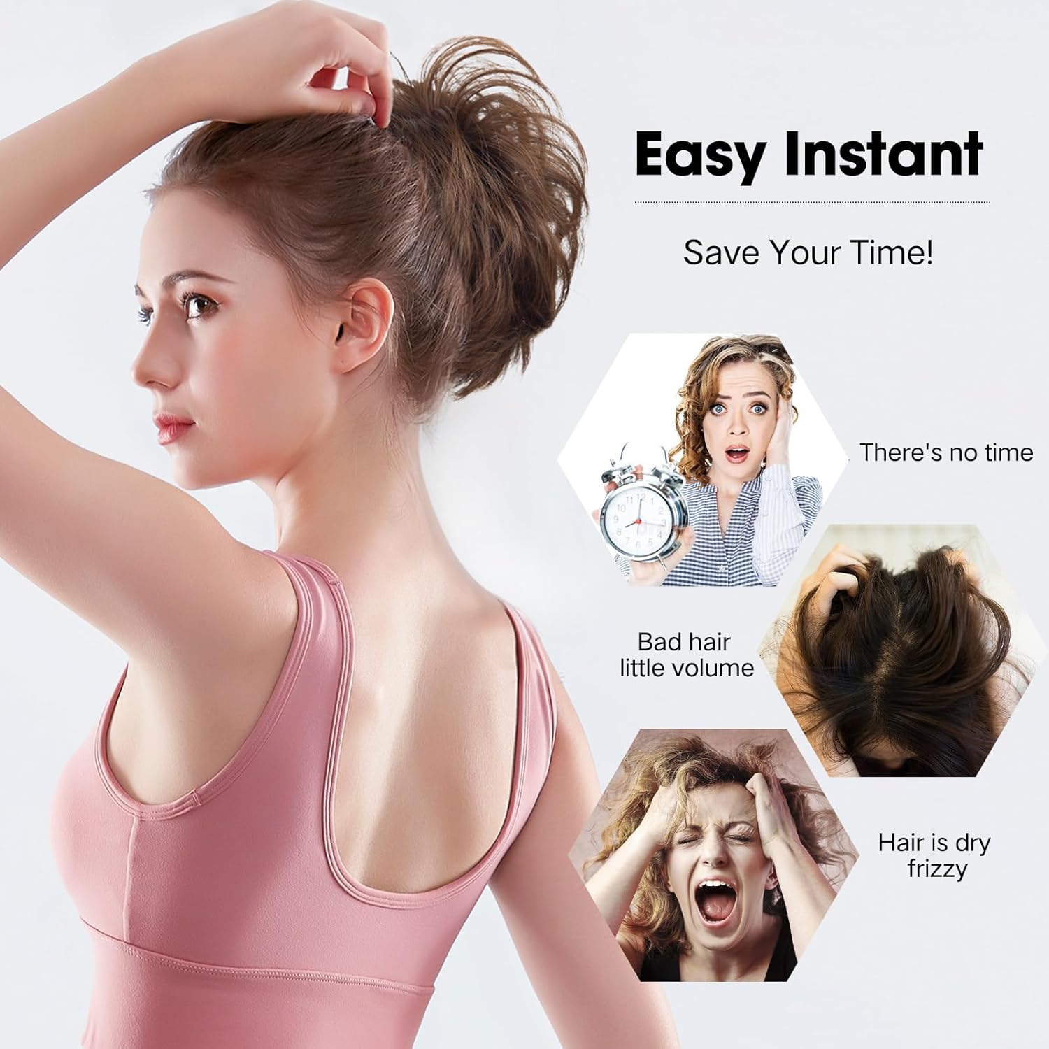 MAOPAOBEAUTY Moño desordenado, sintético, rizado, ondulado, desordenado, para mujeres y niñas, color gris platino, recogido con zarcillos para uso