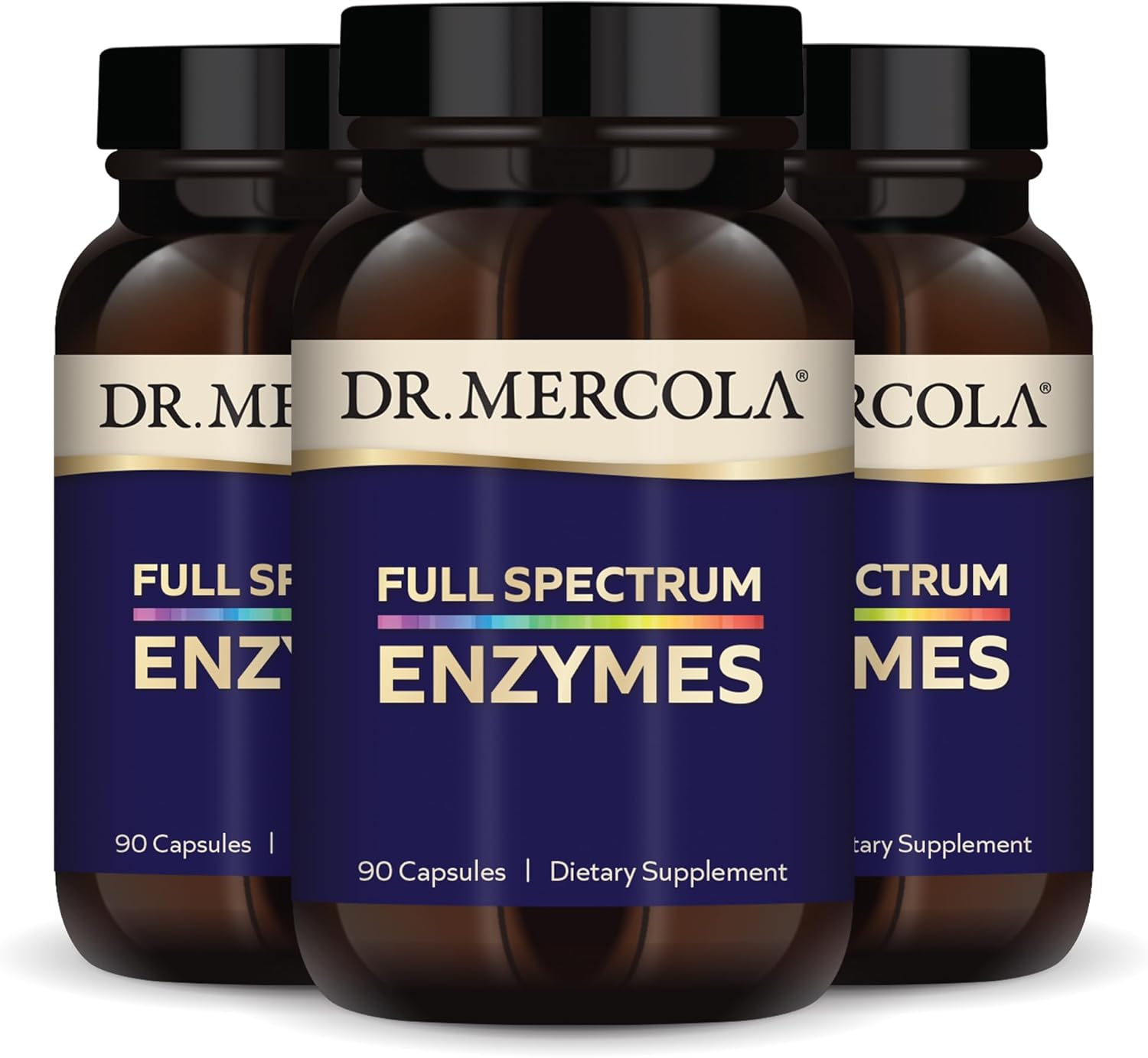 Dr. Mercola, Suplemento dietético de enzimas de espectro completo, 90 porciones, paquete de 3 (90 cápsulas), soporte digestivo, sin OMG, sin soja,