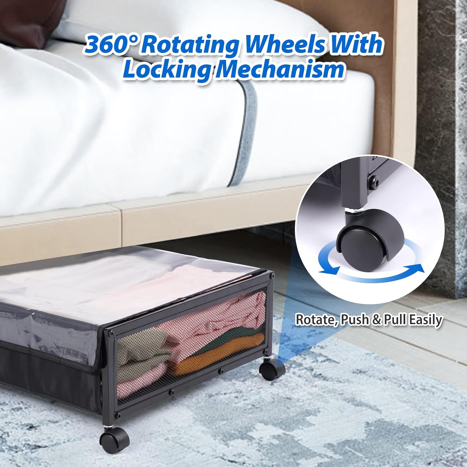 ZZYZSFUS Contenedores de almacenamiento debajo de la cama con ruedas, estante de almacenamiento de zapatos debajo de la cama con cubierta a prueba
