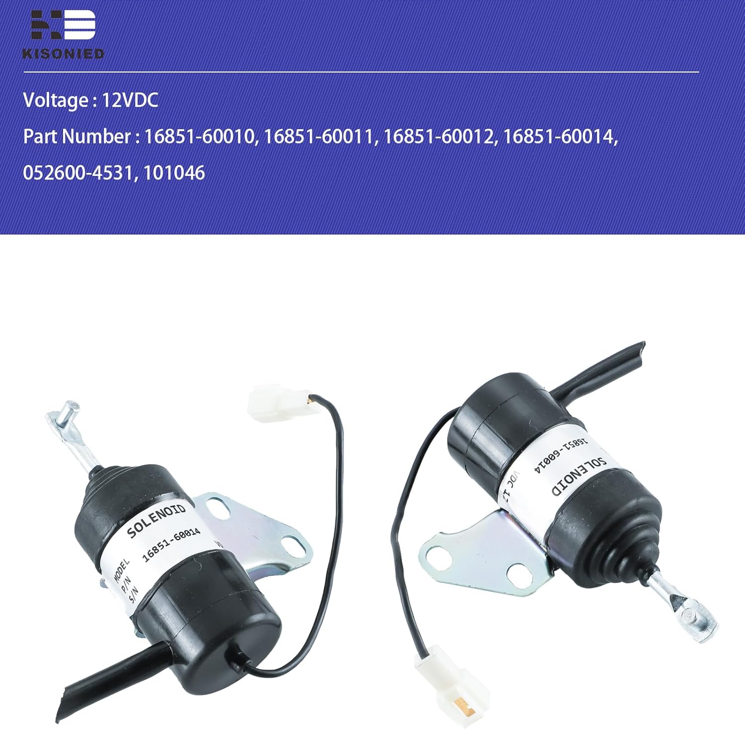 16851-60014 Solenoide de apagado de combustible 16851-60010 16851-60011 16851-60012 052600-4531 101046 Reemplazo para pieza de tractor Kubota,