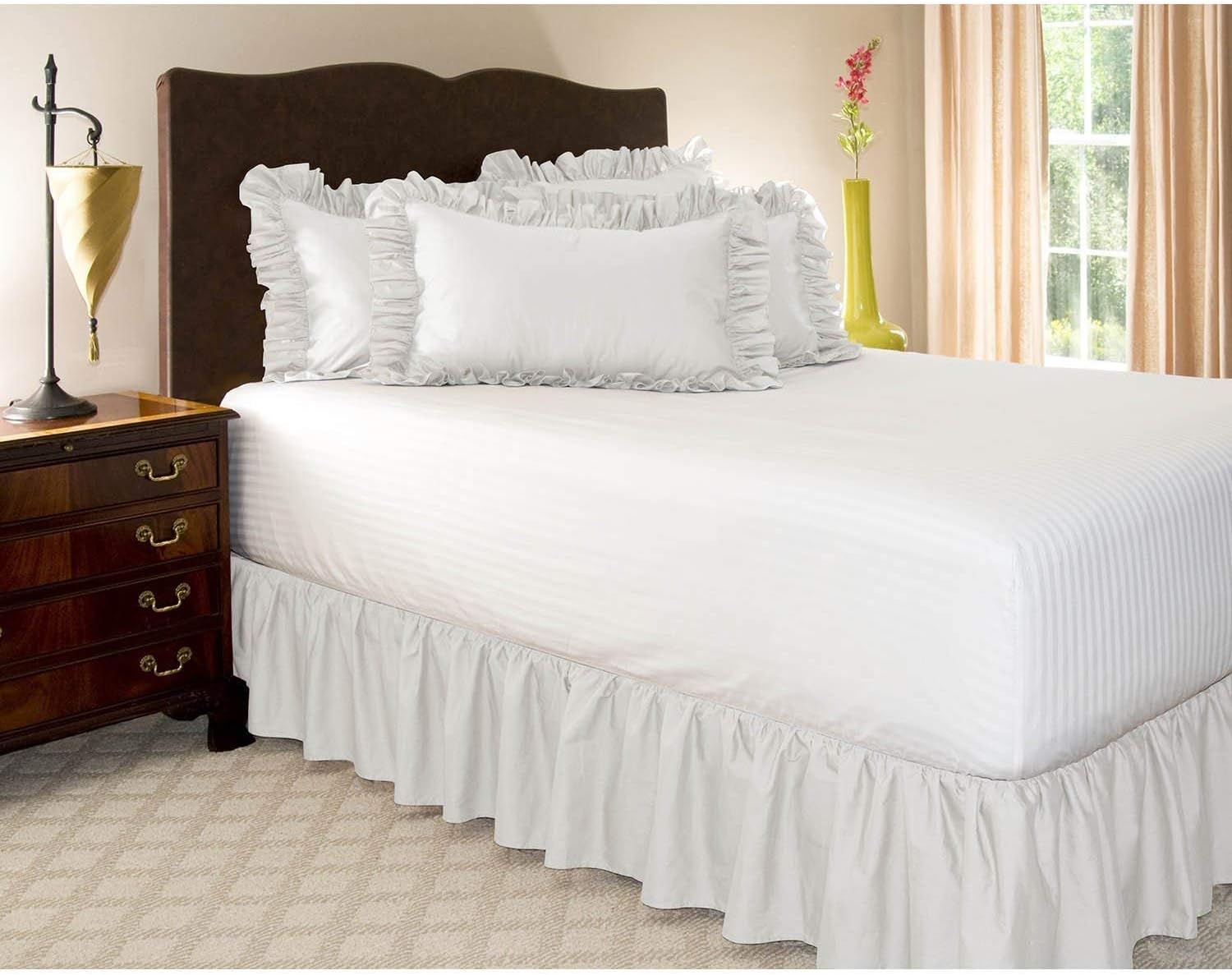 KP Linen Falda de cama con volantes con esquinas divididas, tamaño Queen (caída de 18 pulgadas), falda de cama con volantes y plataforma con