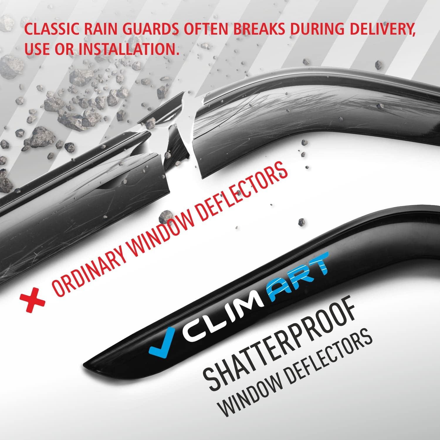 CLIM ART Protectores de lluvia increíblemente duraderos con ribete cromado para Dodge Ram 1500 2019-2024 Crew Cab, deflectores de ventana con cinta