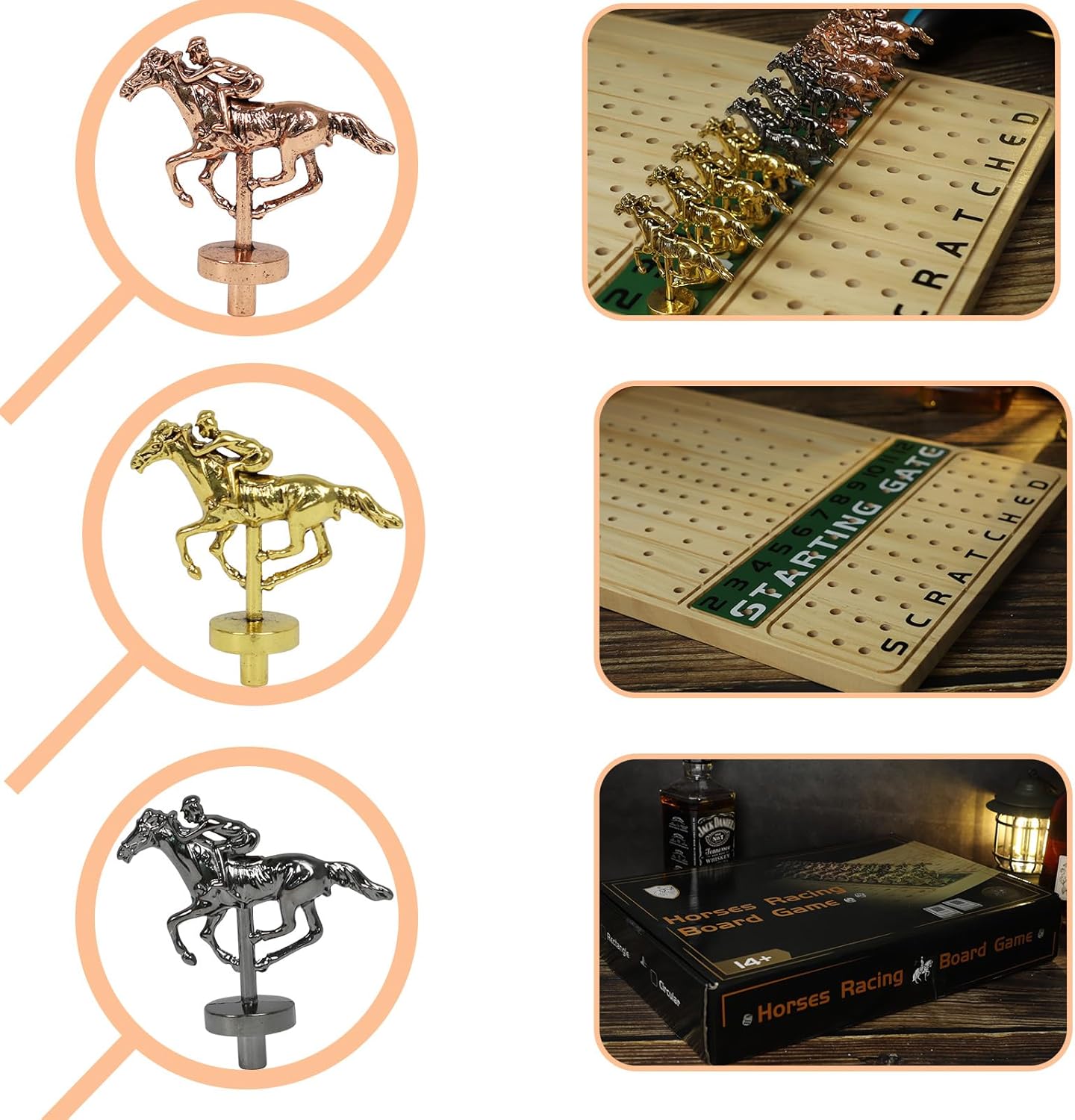 Juego de mesa de carreras de caballos de metal, juego de mesa, línea de meta, edición de lujo, tablero de carreras de madera maciza, 11 lotes de