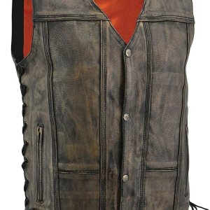 Milwaukee Leather Chaleco clásico de cuero con cuello en V para motociclista para hombre, Mlm3540-negroBeige Milwaukee Leather Chaleco clásico de cuero con cuello en V para motociclista para hombre, Mlm3540-negroBeige