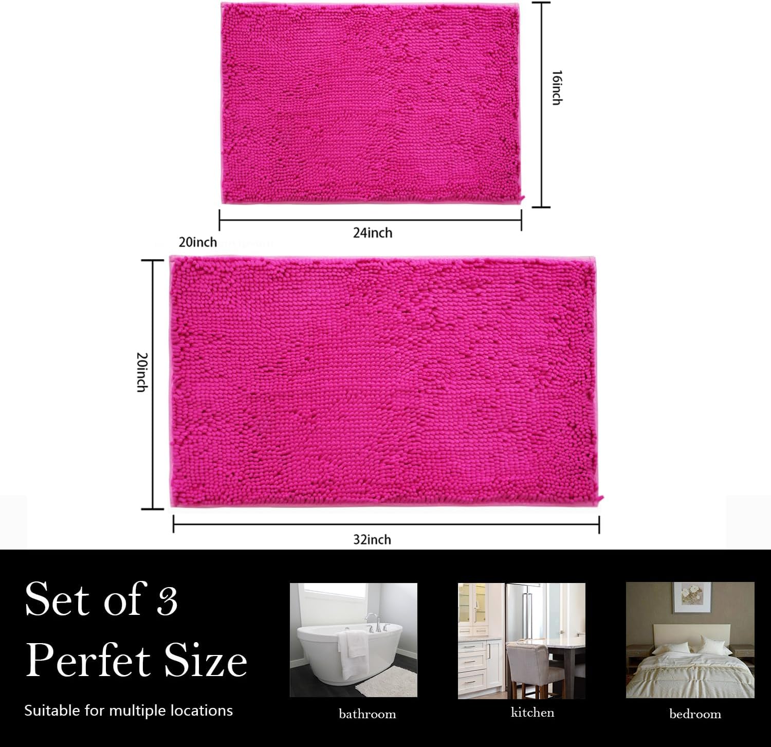AINAHYVA Juego de 2 tapetes de baño de chenilla, superabsorbentes, parte trasera antideslizante de PVC, tapetes de baño para baño, felpa peluda,