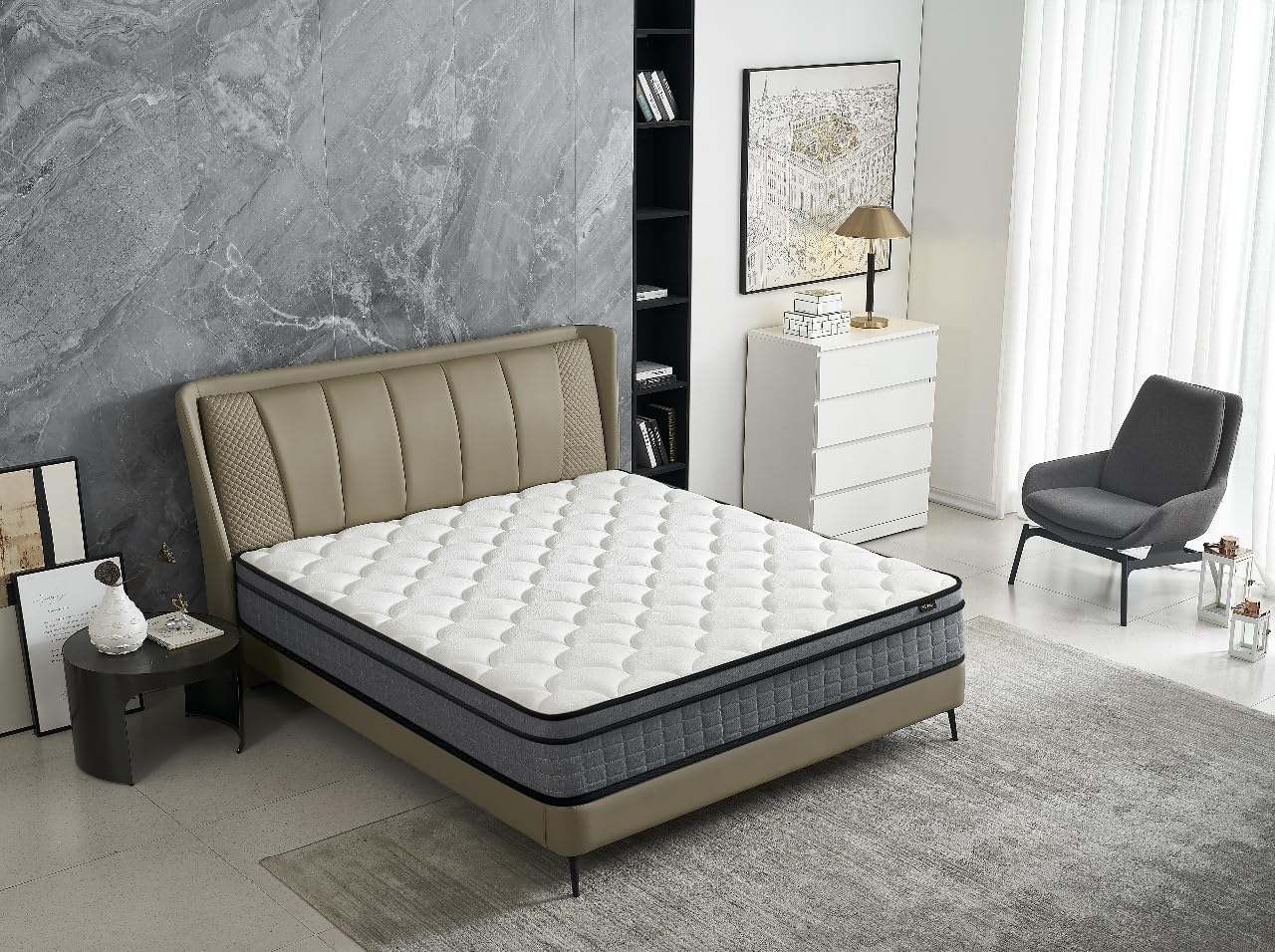 Container Furniture Direct Colchón híbrido tamaño Queen de 12 pulgadas en una caja, cojín de cama con espuma viscoelástica con infusión de gel,