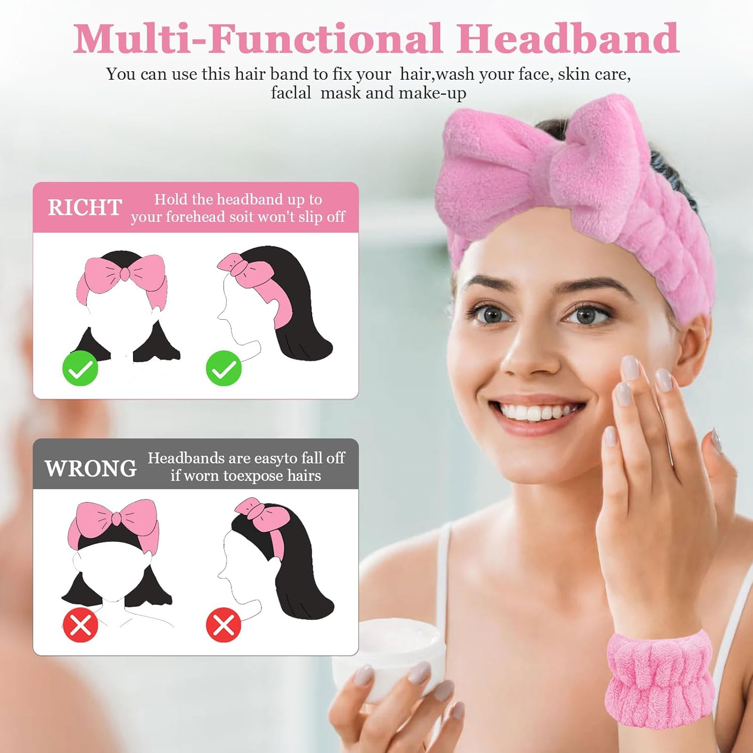 6 diademas de maquillaje, diadema para lavar la cara, diadema de spa para lavar la cara y pulseras a juego, estilo lindo, diademas peludas para el