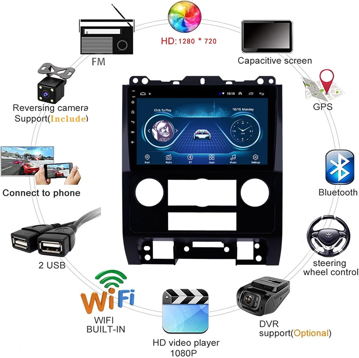 5G WiFi 8 Core 2+32G Radio de coche para F-ord Escape Kuga Ma-zda Tributo 2007-2012 9 pulgadas Android 13 pantalla táctil Bluetooth estéreo