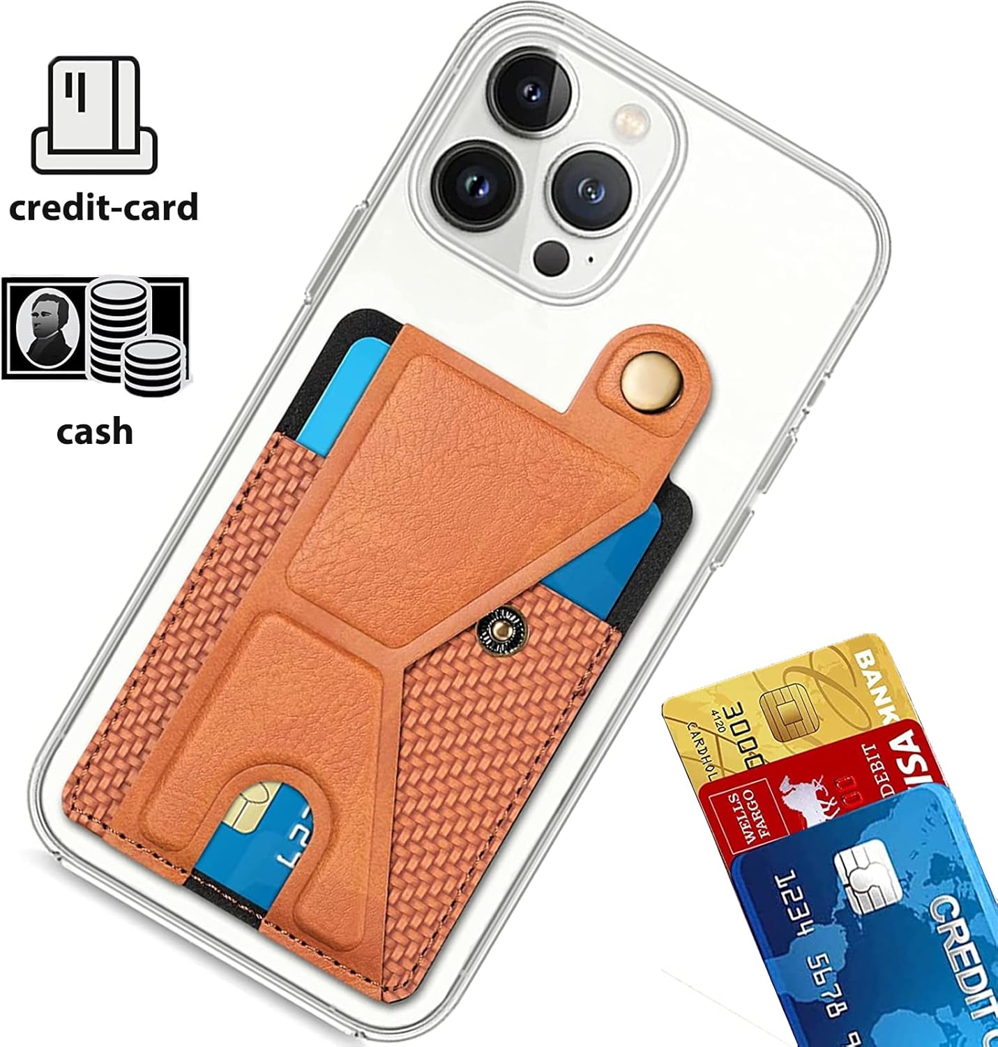 Miimall Tarjetero compatible con iPhone Case, Samsung Galaxy, cartera de piel sintética con soporte magnético ajustable, funda adhesiva 3M para la