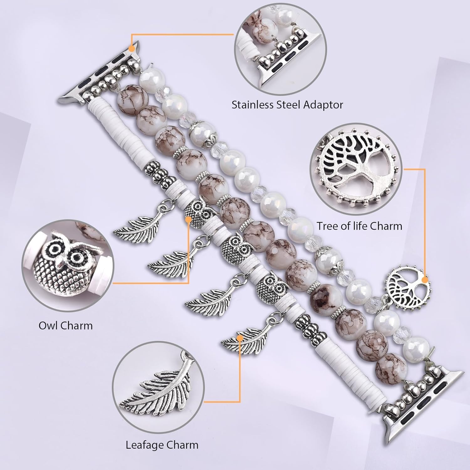 V-MORO Pulsera de cuentas compatible con Apple Watch Band de 1.614, 1.575, 1.496 pulgadas, Series 87, pulsera de moda para mujer, correa elástica