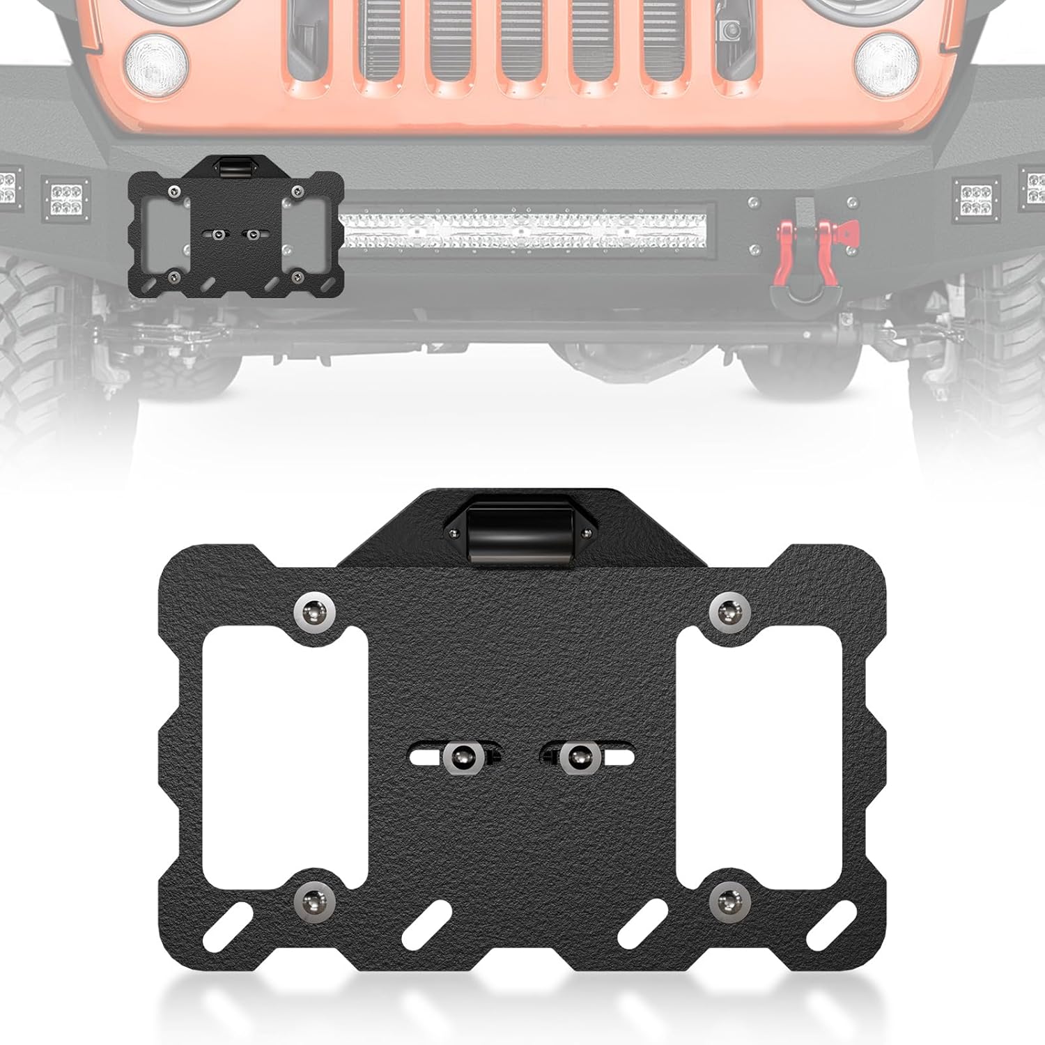 SUORTO – Marco universal para matrícula frontal con luz LED para el anillo en D de parachoques compatible con Jeep, Ford, Dodge, Chevy, GMC, Nissan,