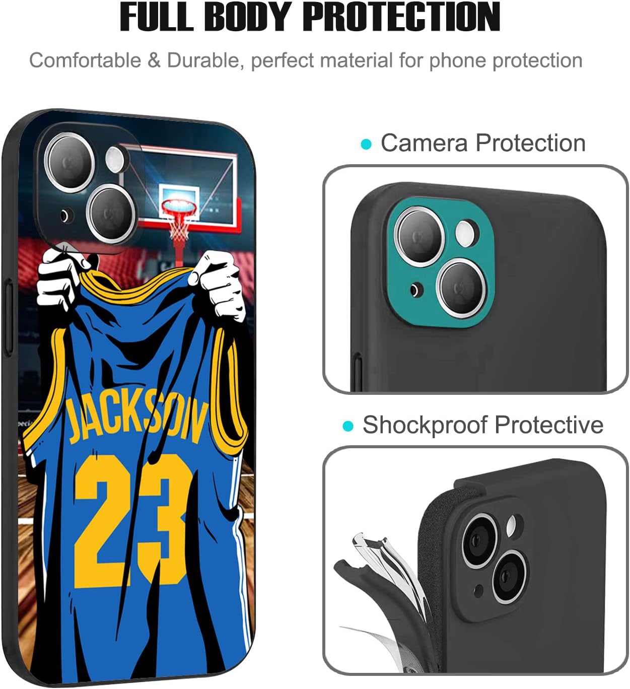 Nombre y número personalizados  Jersey de baloncesto Golden State  Funda de silicona líquida para iPhone 15 14 Pro Max 13 12 11 Xs Max Xr SE3 8 7 6