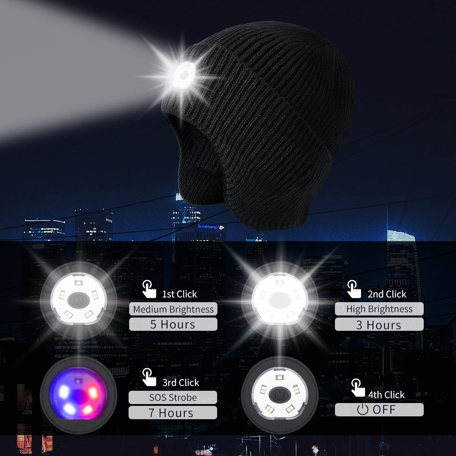 Gorro con luz y orejeras, recargable por USB, gorro de invierno con luces LED, regalo