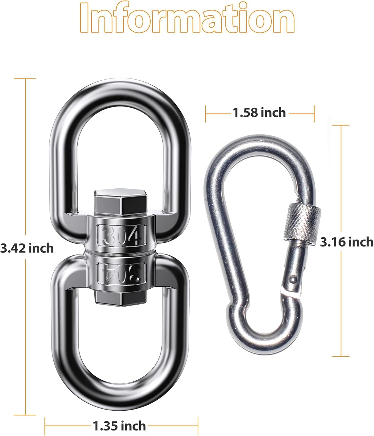 Juego de accesorios para columpios, mosquetón giratorio Digtichnny con rotación de 360, cadenas de hamaca de acero inoxidable 304 y ganchos de carga