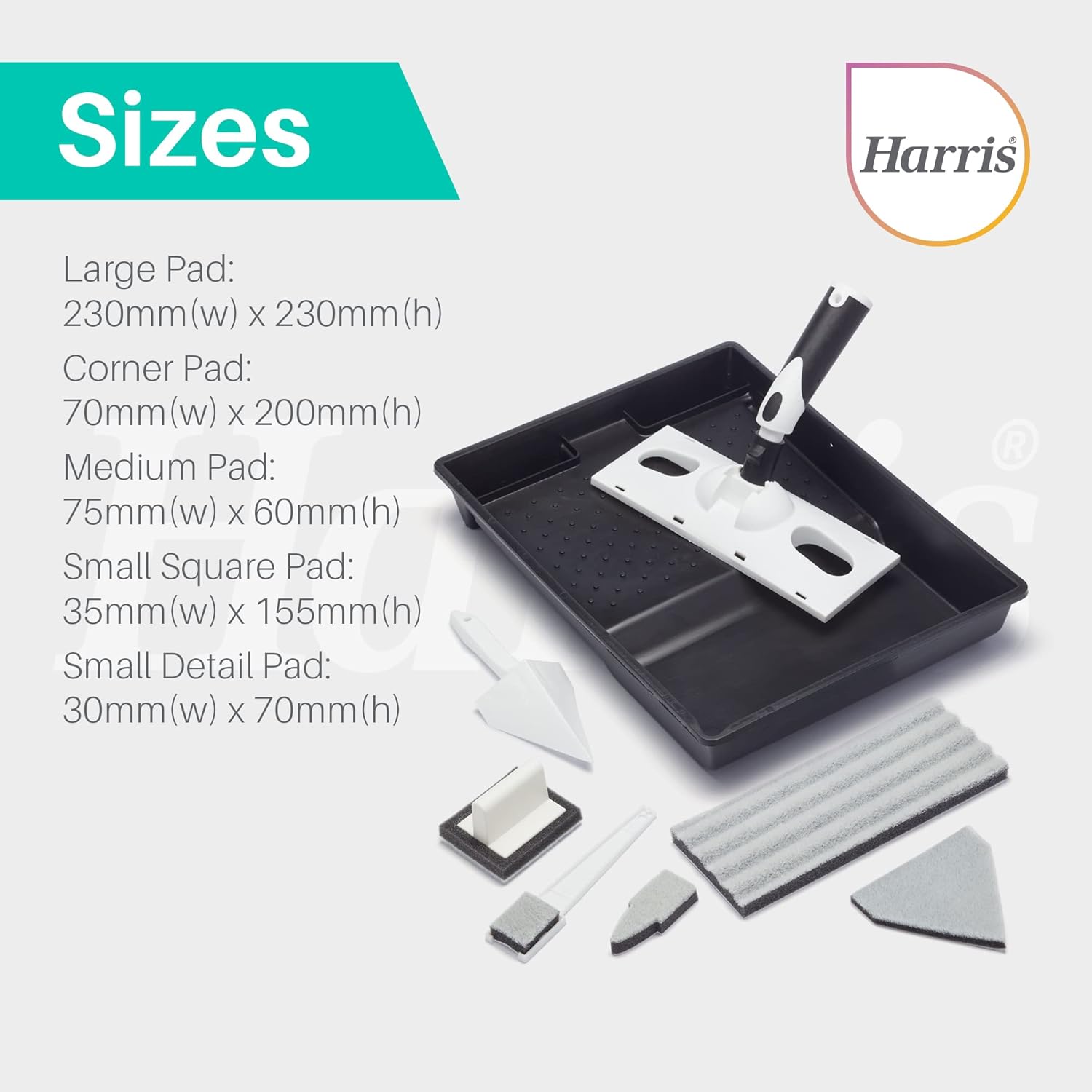 Harris Seriously Good – Juego de almohadillas de pintura para paredes y techos, mango, ventana de esquina grande, almohadilla de banda extendida y