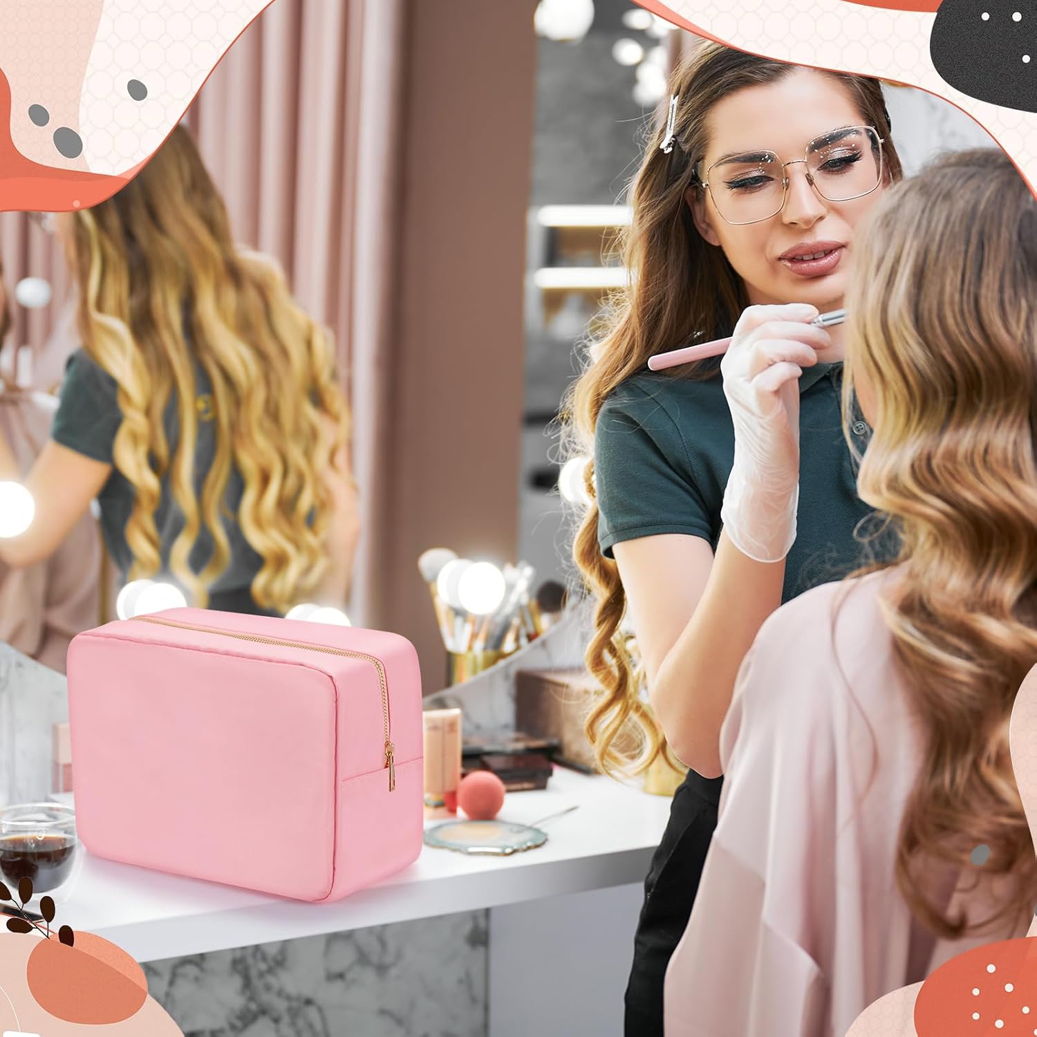 6 bolsas de cosméticos extra grandes de nailon con cremallera para lápices, artículos de tocador, bolsa de viaje, bolsa de viaje para mujer, Rosado