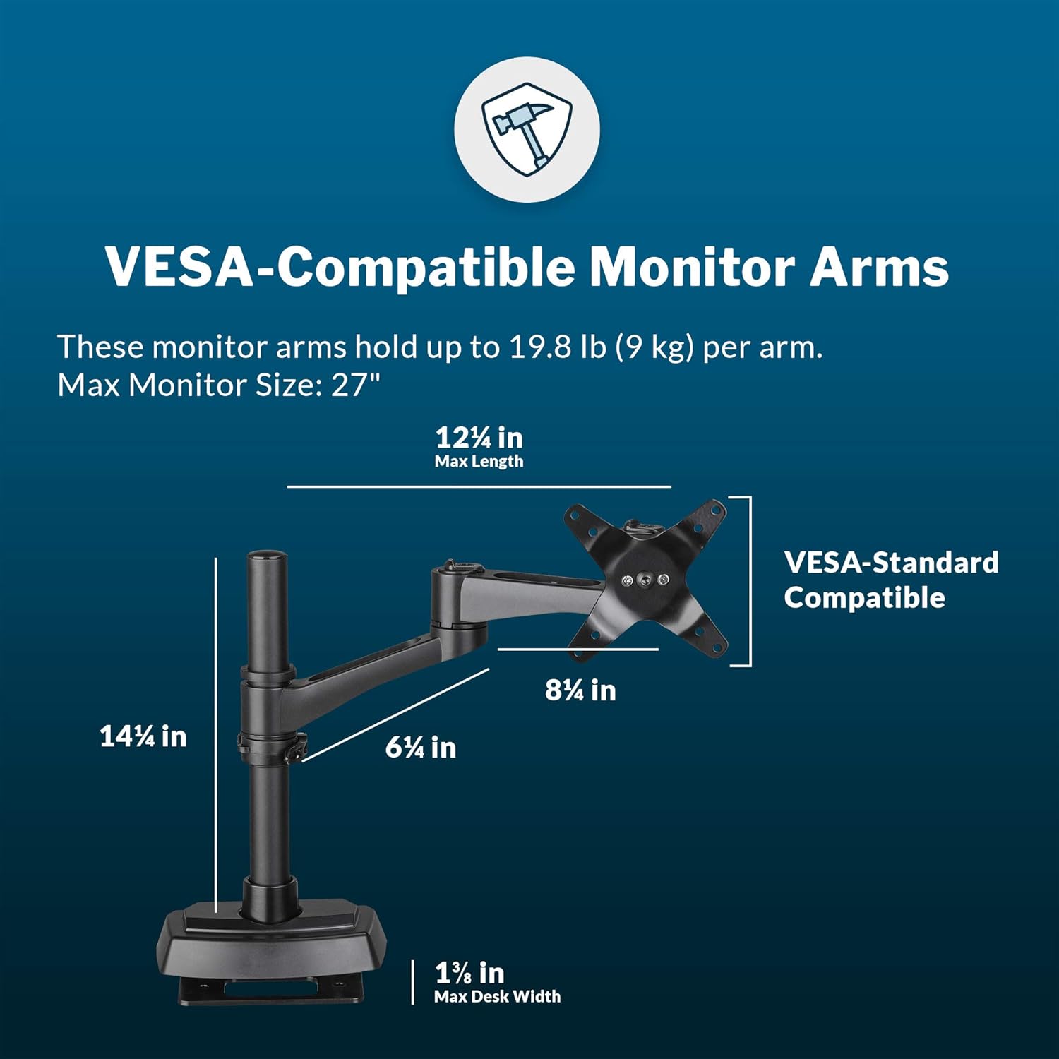Vari Brazo de monitor dual de 180 grados, soporte para monitor VESA con ajuste de 180 grados, monitores de hasta 27 pulgadas, 19.8 libras, brazos
