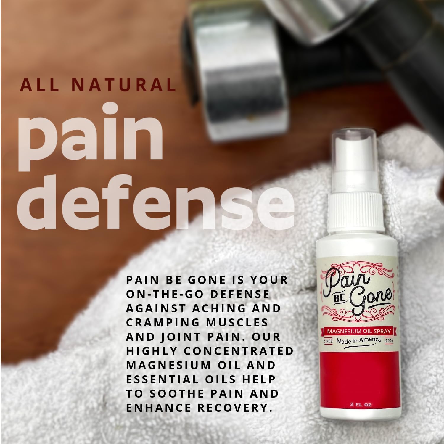 Pain Be Gone – Spray de aceite de magnesio para calmar dolores y calambres musculares, 2 onzas