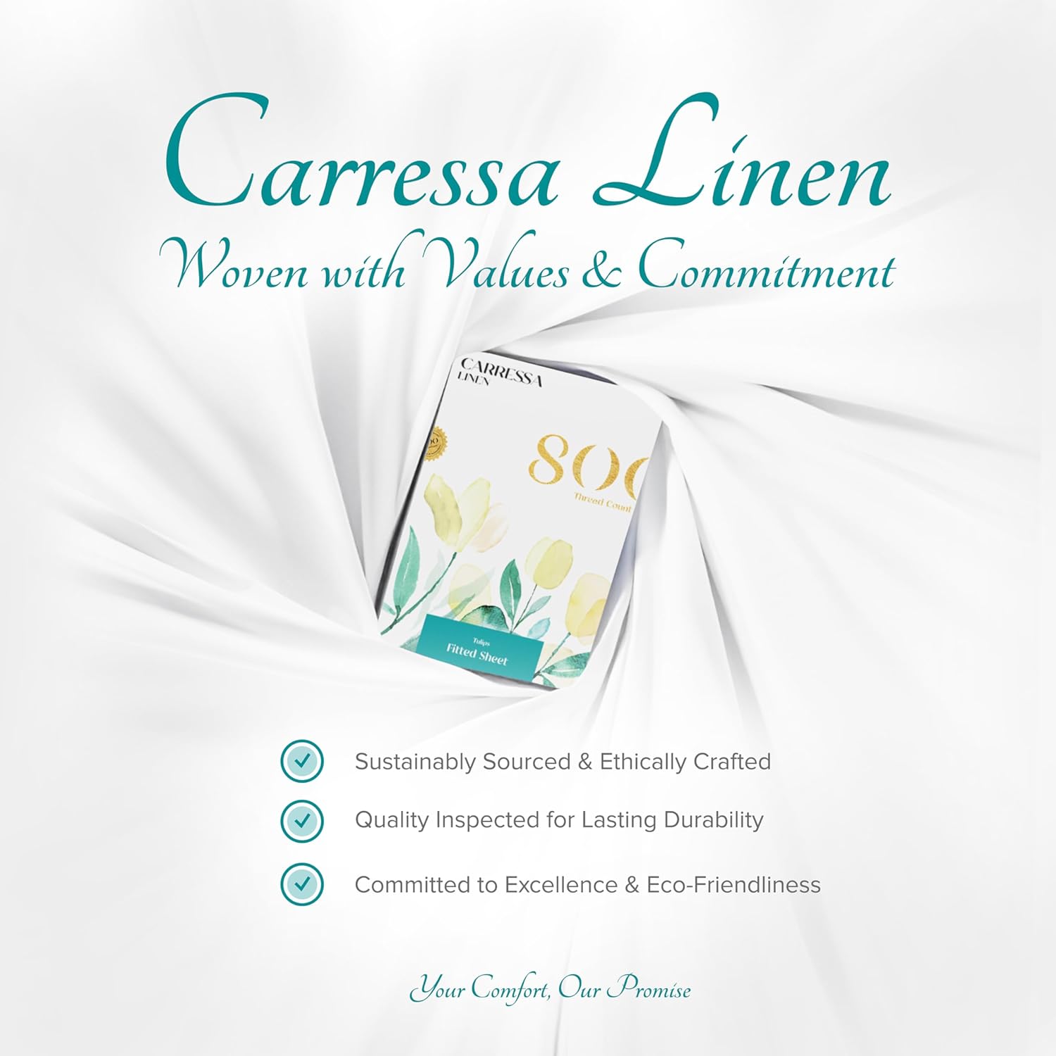 Carressa Linen Sábana bajera ajustable 100% algodón tamaño individual  Sábana bajera de 800 hilos de algodón lujosamente suave, duradera,