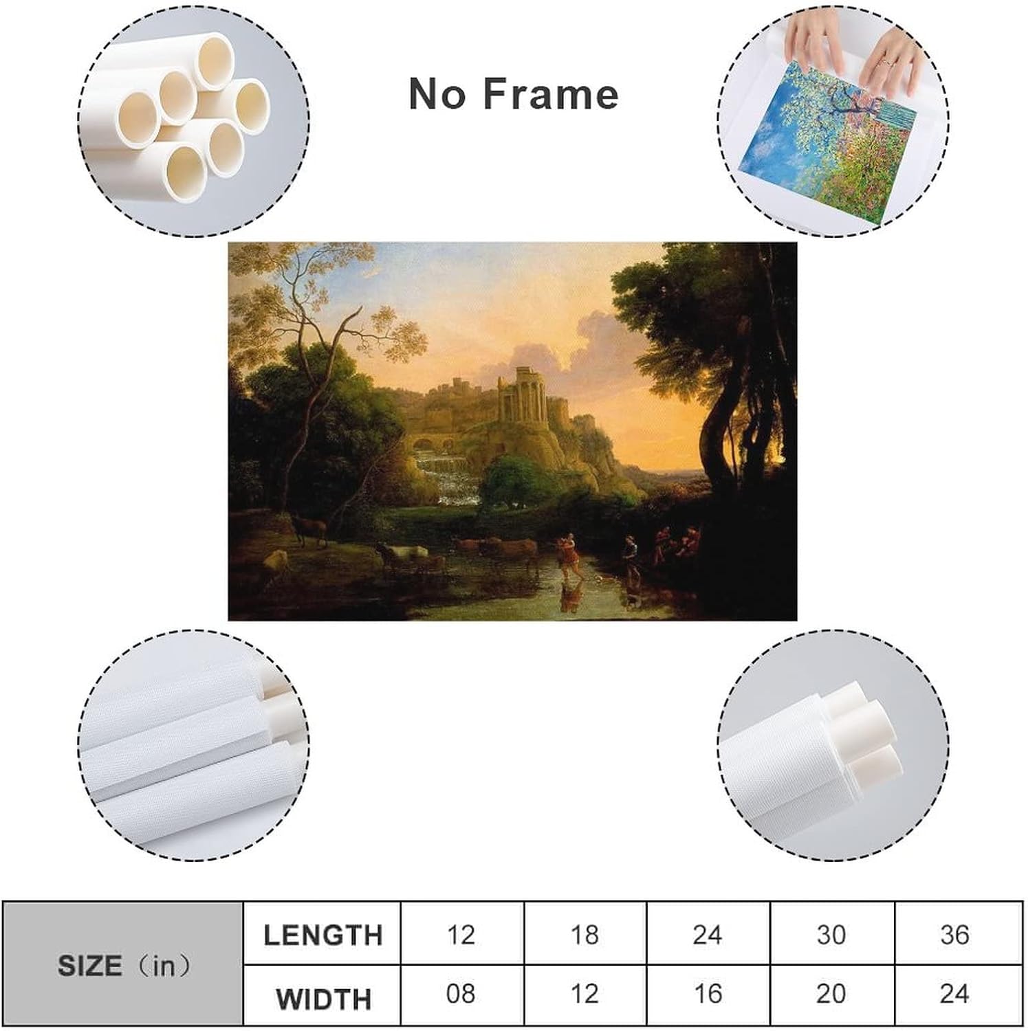 Claude Lorrain – Póster de vista ideal de Tivoli, pintura decorativa en lienzo, arte de pared, póster de sala de estar, pintura de dormitorio, 12 x