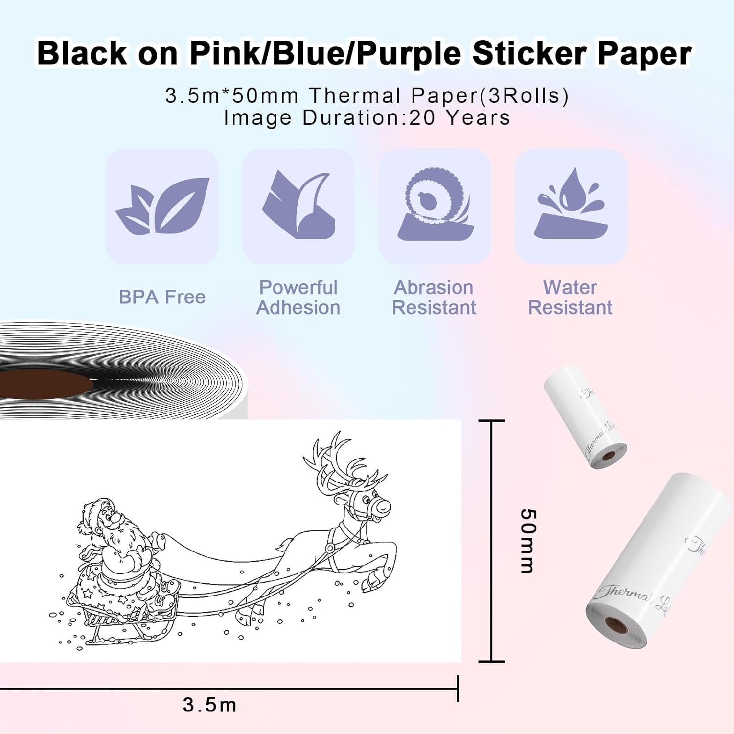 Mini papel adhesivo, papel térmico autoadhesivo blanco compatible con M02M02 ProM02SM03, impresora móvil de bolsillo Bluetooth, papel de impresora