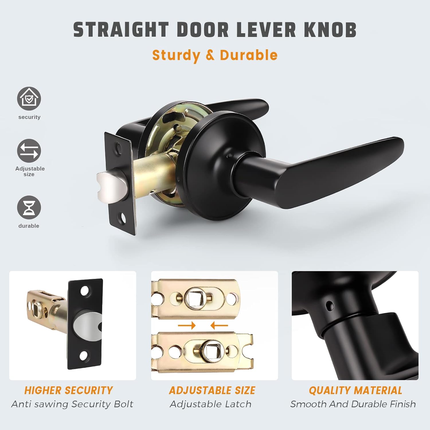 KNOBWELL Paquete de 10 manijas modernas para puerta interior color negro mate, pomo de puerta de armario con palancas rectas (sin pestillo, sin